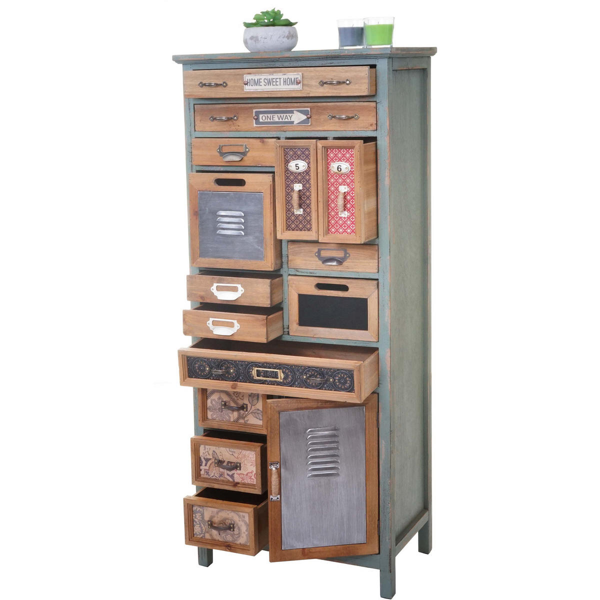 APOTHEKER-SCHRANK Blau, Multicolor - Blau/Multicolor, Holz (57/138/32cm) - MCW