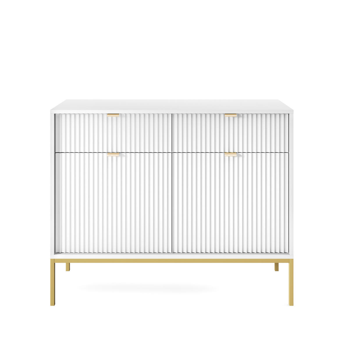 KOMMODE STELLARE 104/83/39 cm mit 2 Schubladen 2 Türen Weiß - Goldfarben/Weiß, Holzwerkstoff (104/83/39cm) - MASSENO