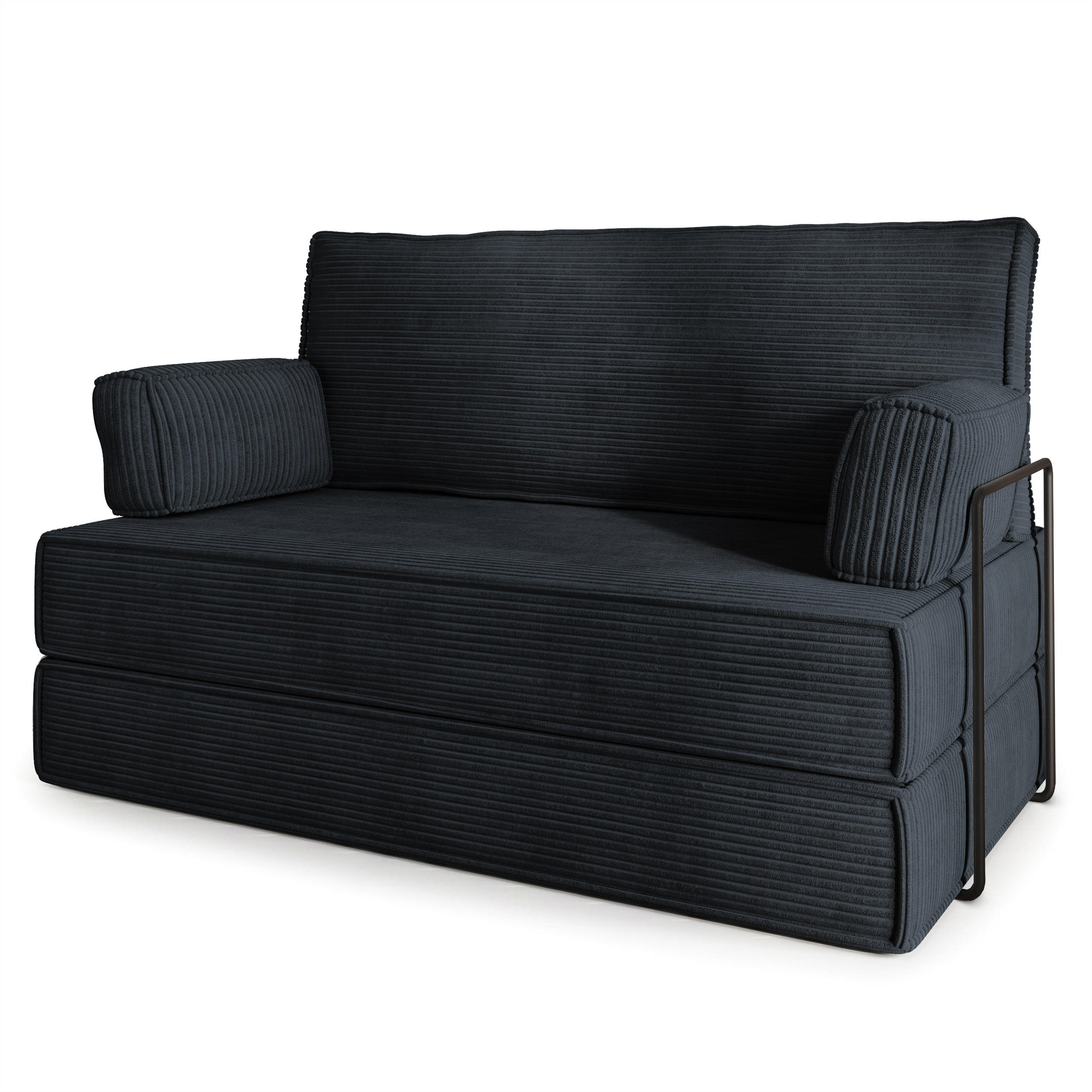 BETTSOFA LADIA aus Schaumstoff Kordstoff Schwarz Schlaffunktion - Schwarz, Textil (140/86/60cm) - MASSENO
