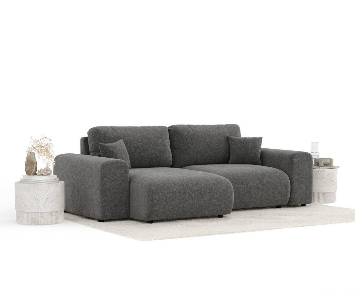 ECKSOFA Zanzibar Hellgrau Samtstoff - Schwarz/Grau, Holz/Holzwerkstoff (237/144cm) - Maison de Reve