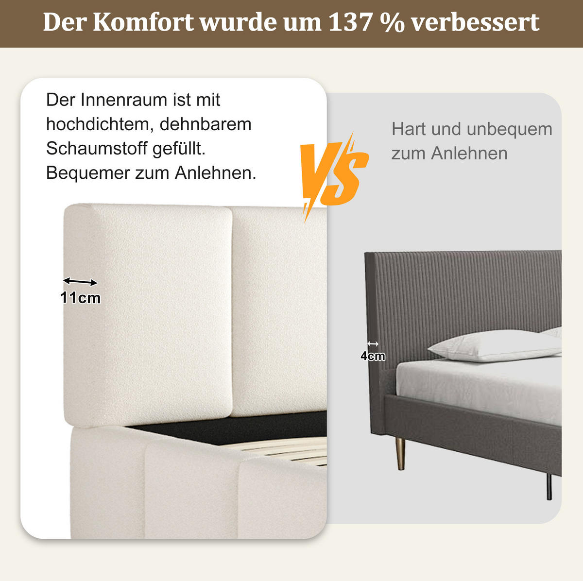 POLSTERBETT 160/200 cm mit Lattenrost, gepolstertem Kopfteil und Bouclé-Bezug, Beige - Beige, Textil (160/200cm) - Redom