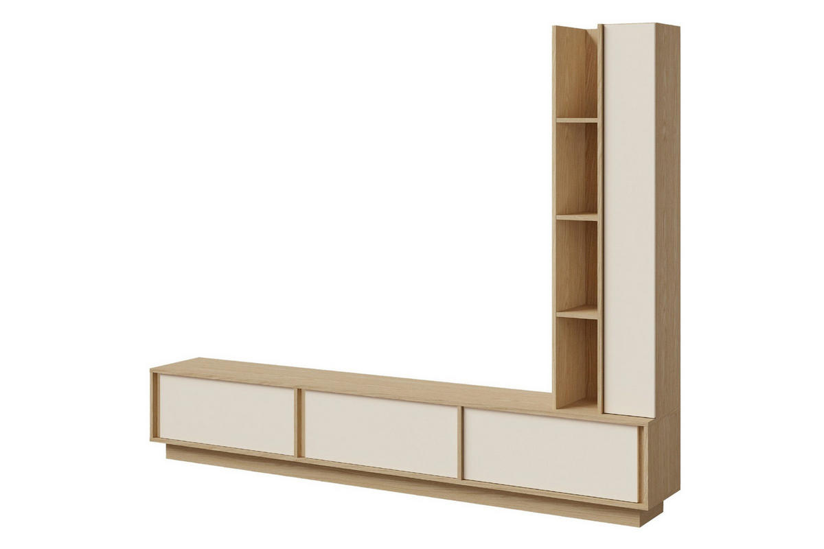 WOHNWAND VELORA 230/185/35 cm in Frühlingseiche / Macadamia - Beige, Holzwerkstoff (230/185/35cm) - Deine Möbel 24