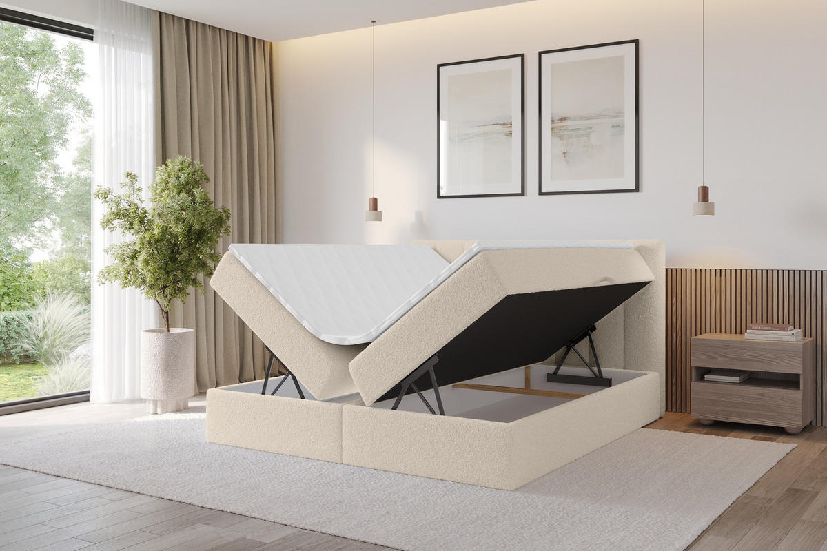 KONTINENTÁLNÍ POSTEL s matrací H4 - OTTA - 140x200 cm Tmavě béžová - kapučínová, kompozitní dřevo (140/200cm) - ALTDECOR