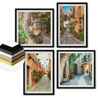 WANDBILDER 4er-Set - 50x50 cm & 40x60 cm Schwarzer Rahmen - Charmante italienische Straßen und Blumen - Schwarz, Kunststoff (50/50cm) - ArtPrintCave