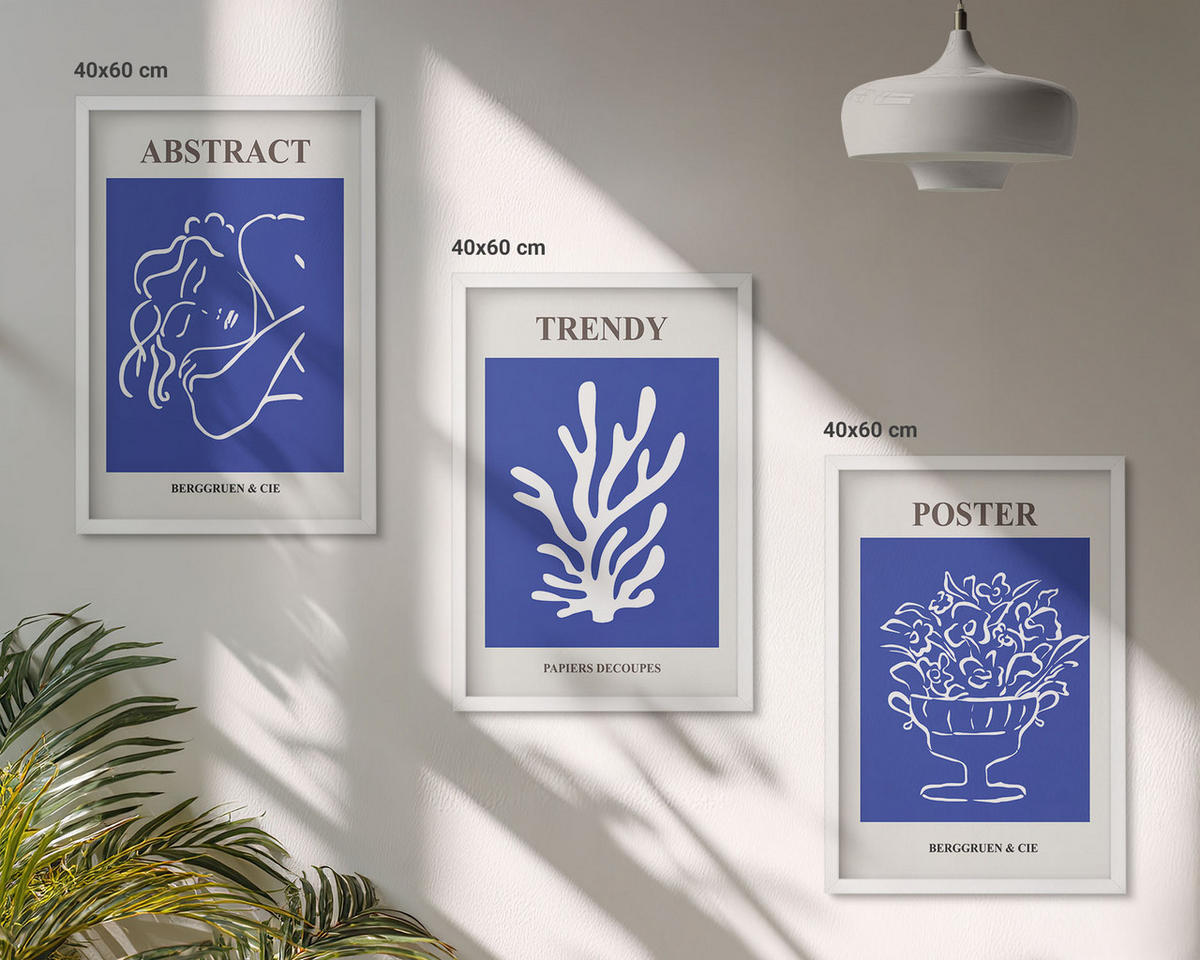 WANDBILDER 3er-Set - 40x60 cm Weißer Rahmen - Stilvolle blaue Poster - Weiß, Kunststoff (40/60cm) - ArtPrintCave