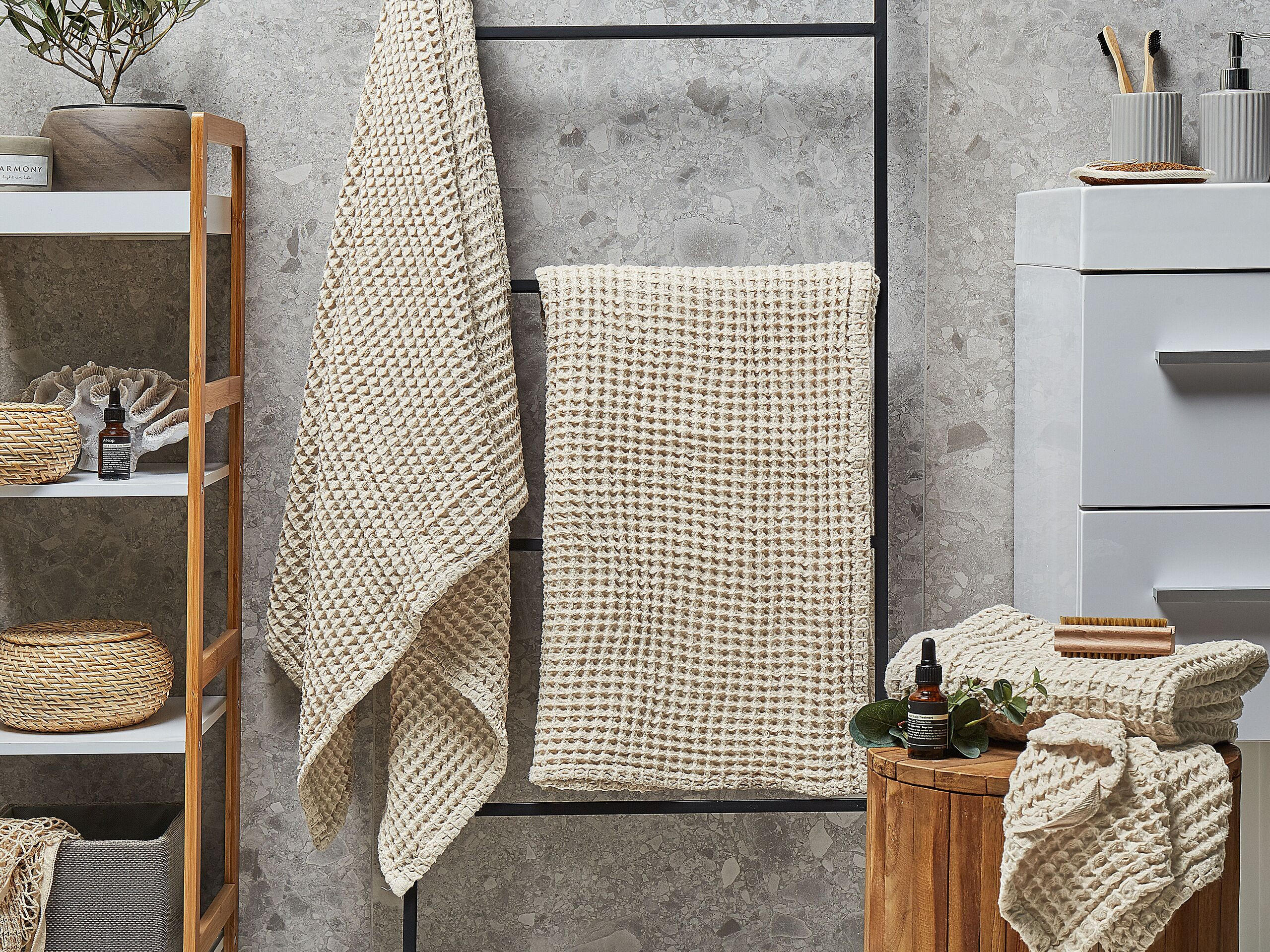BADEHANDTUCH 4-teilig Beige Areora - Beige, Textil (100/150cm) - Beliani