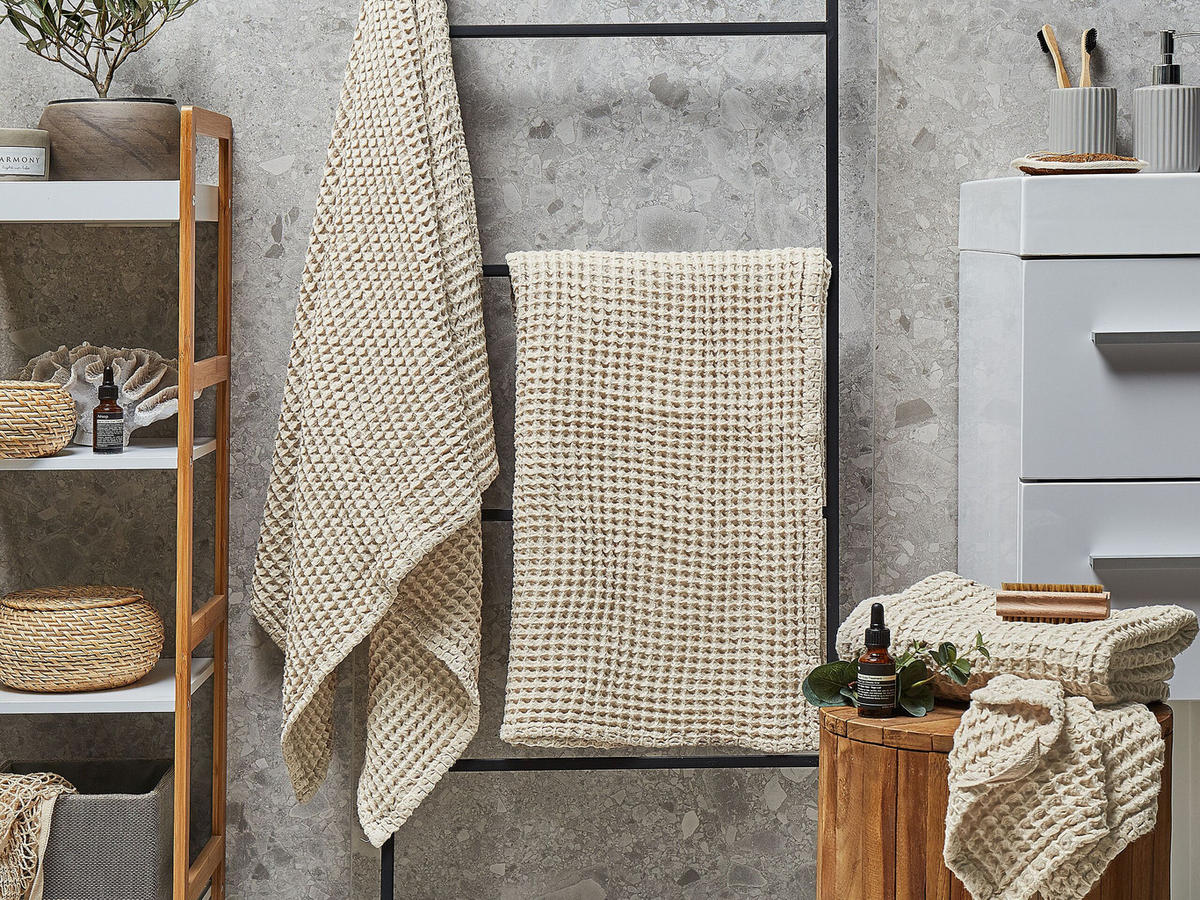 BADEHANDTUCH 4-teilig Beige Areora - Beige, Textil (100/150cm) - Beliani