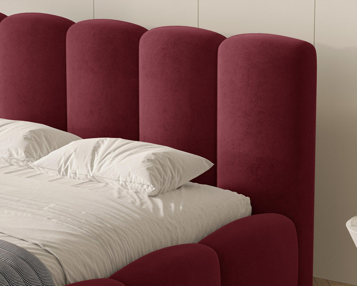 POLSTERBETT 18 - 140x200 cm – Riviera – Gepolstertes Bett mit Metall-Lattenrost - Bordeaux, Holz (140/200cm) - ROYAL24_MARKT