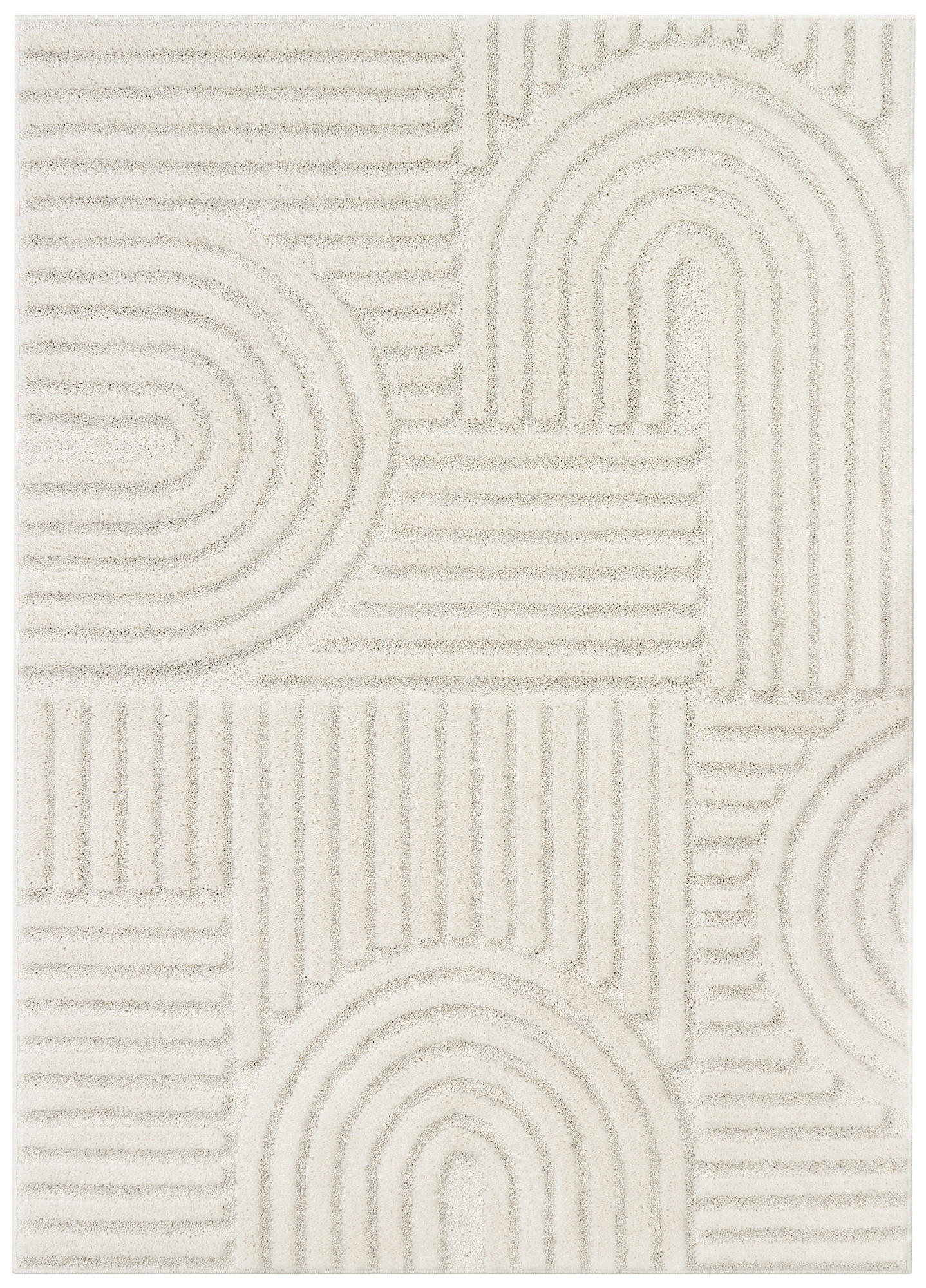 KURZFLORTEPPICH LINEA creme Patchworkmuster 3D-Struktur 140/200 cm - Creme, Textil (140/200cm) - Tapiso