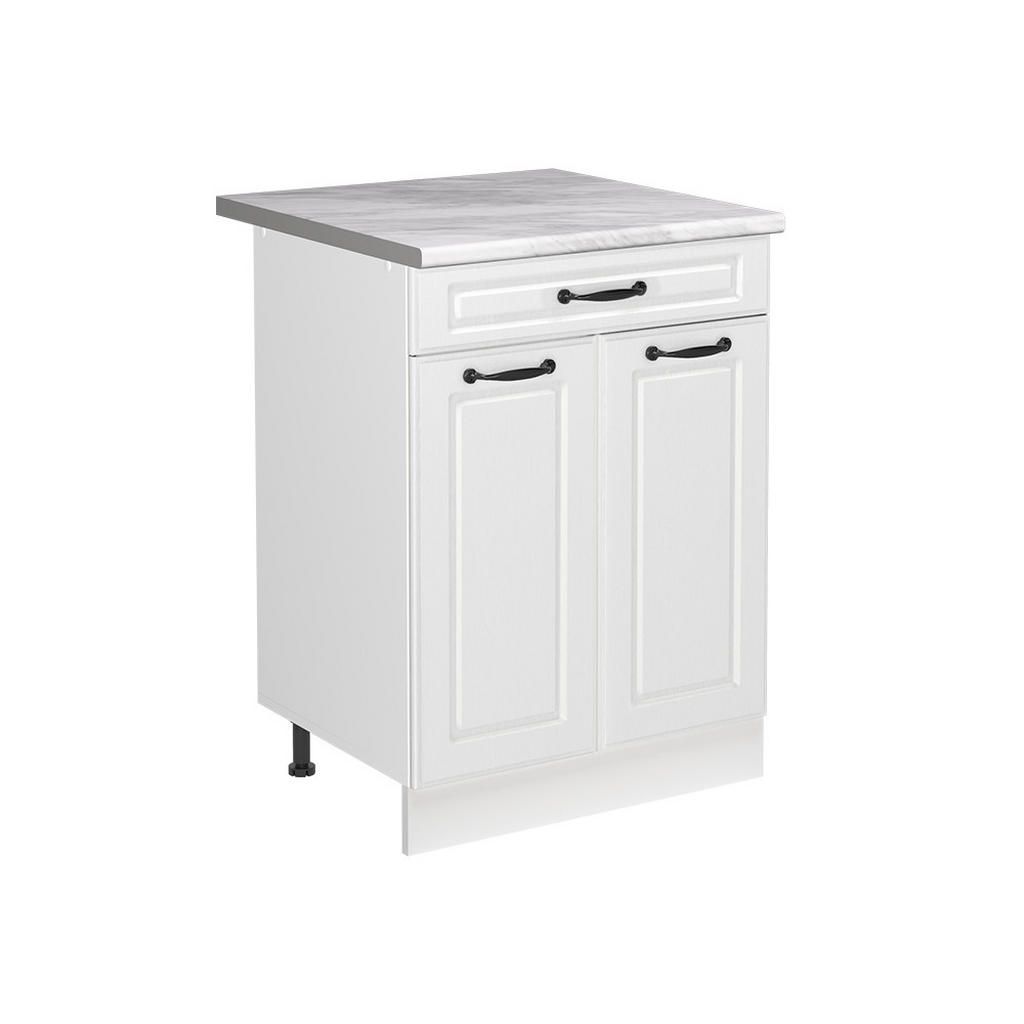 DULAP DE BAZĂ PENTRU CHIUVETĂ R-Line, Casă de țară albă/Alb, 60 cm blat de lucru Marmură