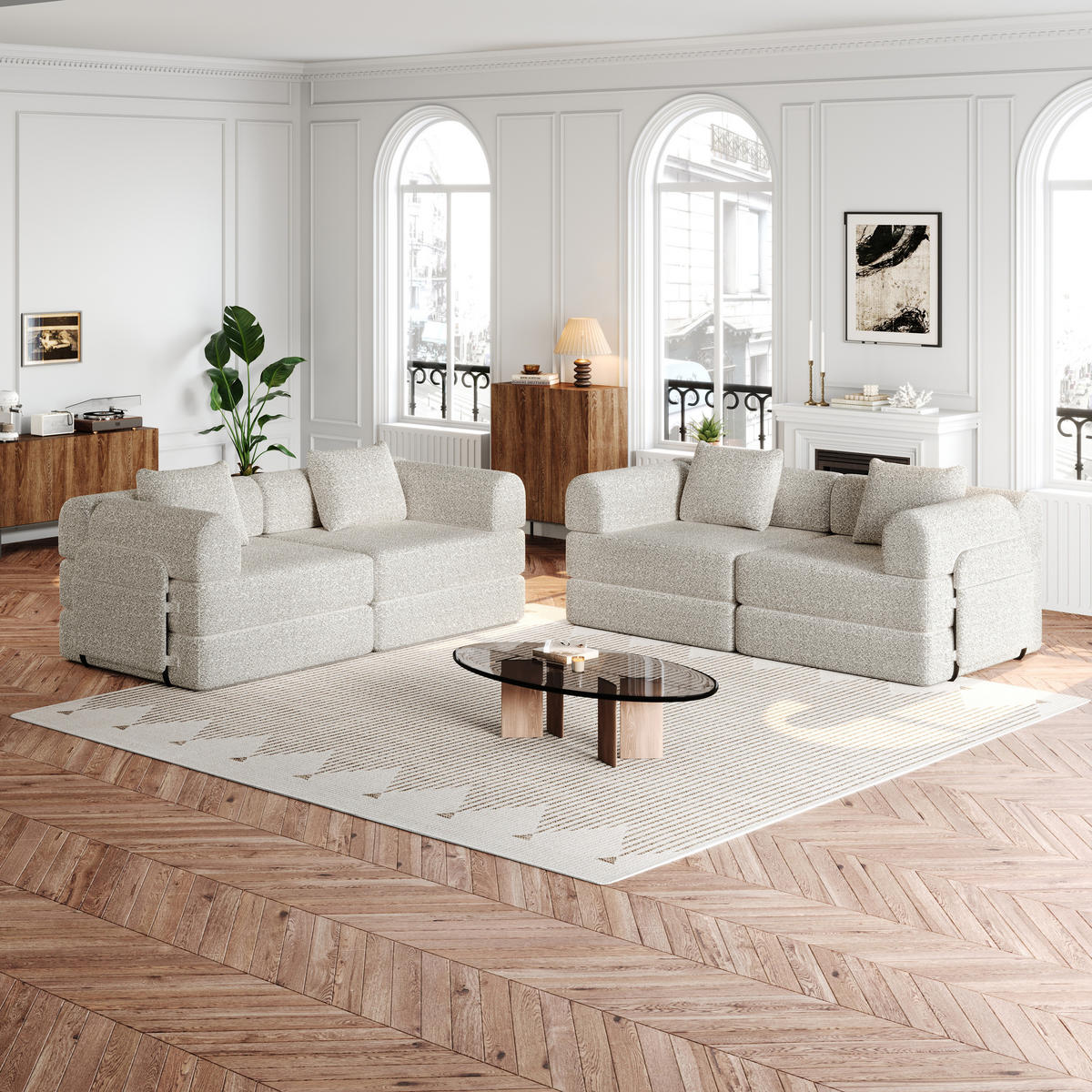 SCHLAFSOFA 2-in-1 aus Chenille, mit Armlehnen-Staufach, 91,4/183,8/69,8 cm, Beige - Beige, Textil (91.4/69.8/183.8cm) - Redom