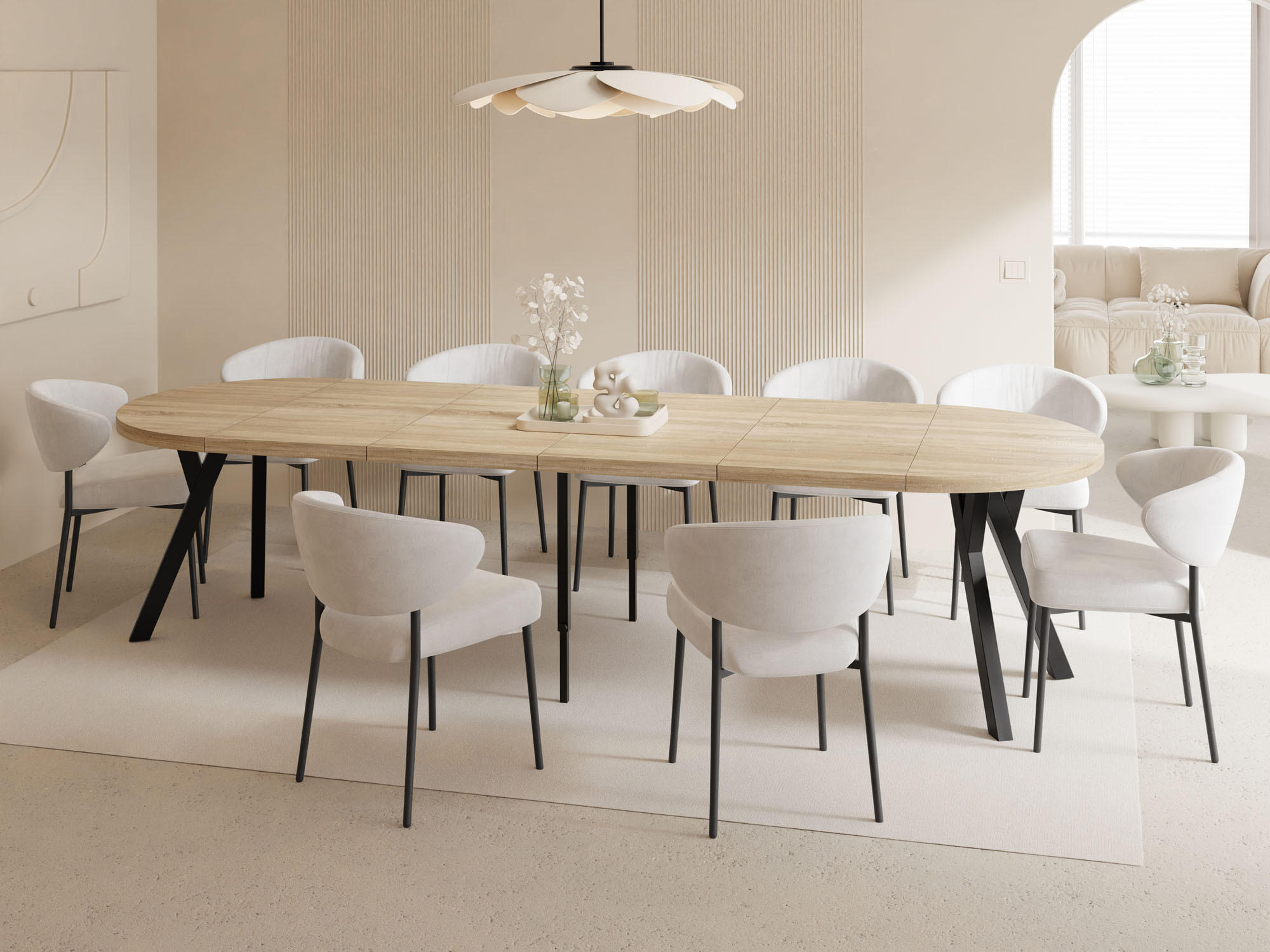 ESSTISCH Twixy XXL groß rund oval ausziehbar, Eiche Hell Braun 100-300/100/76 cm - Schwarz/Sonoma Eiche, Holz/Holzwerkstoff (100/100/76cm) - WFL GROUP