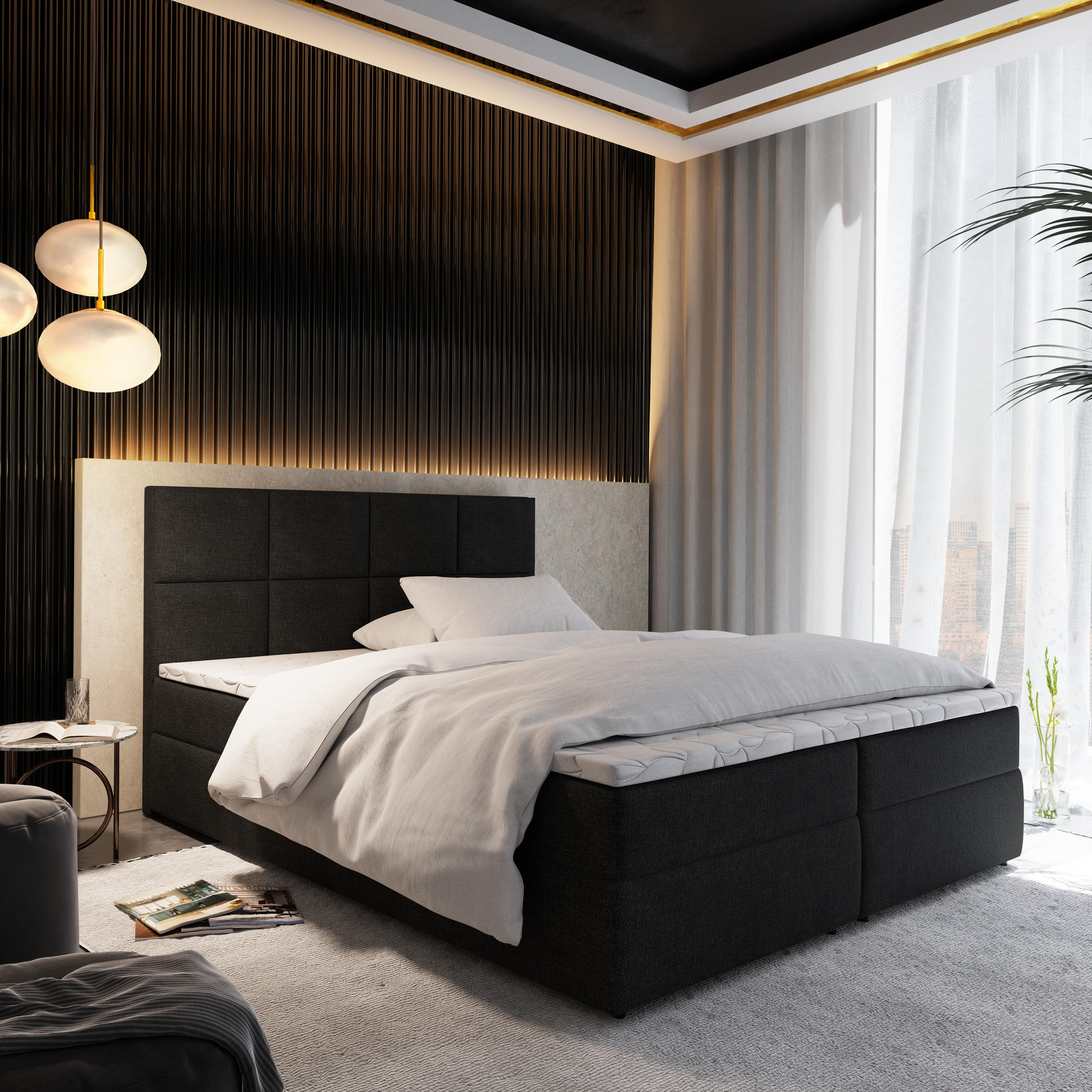 BOXBETT LENA 140x200 cm mit Matratze und Topper - Anthrazit - Anthrazit, Holz (140/200cm) - MASSENO