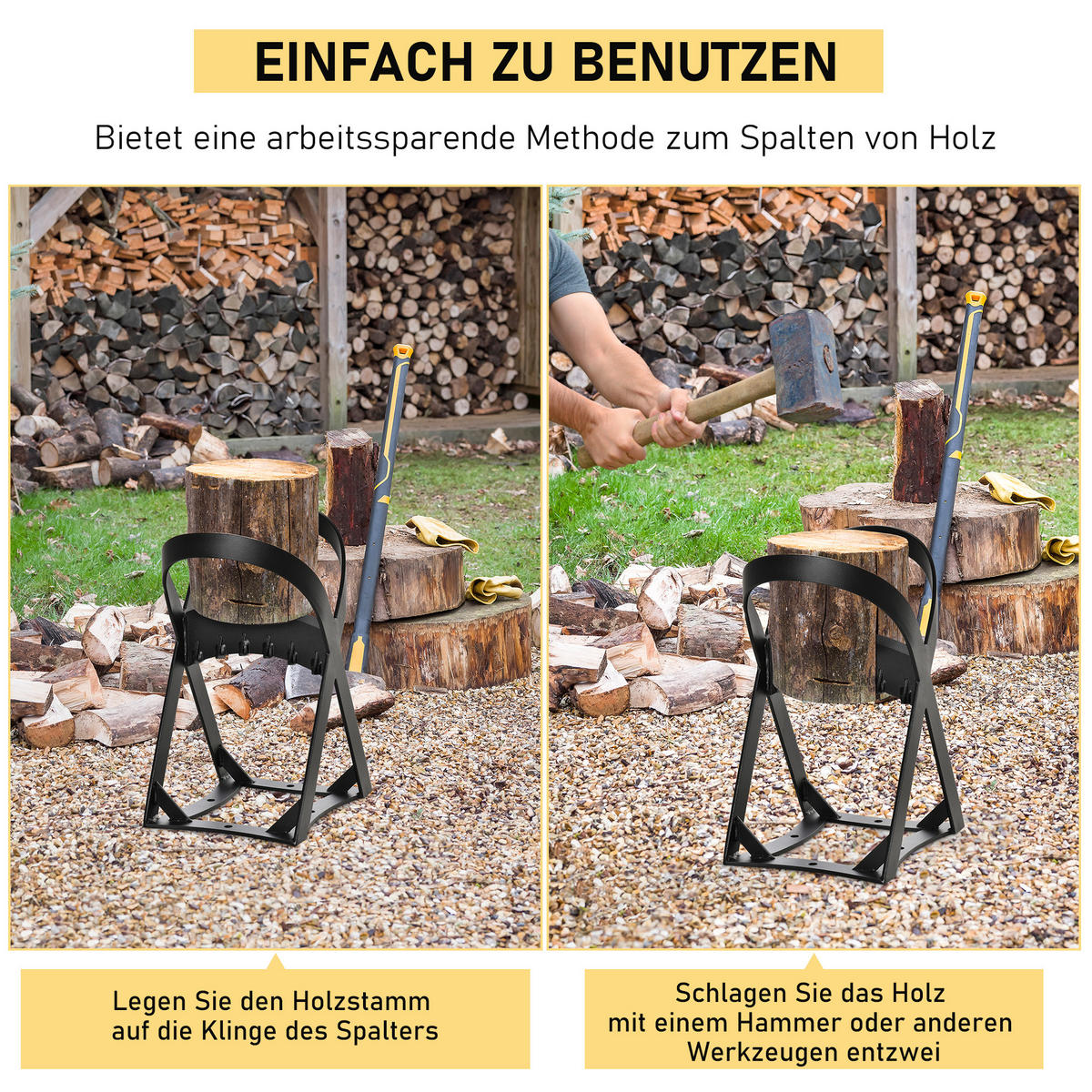 MANUELLER-HOLZSPALTER aus Karbonstahl, Schwarz - Schwarz, Metall (20.8/37.4/24.4cm) - Outsunny