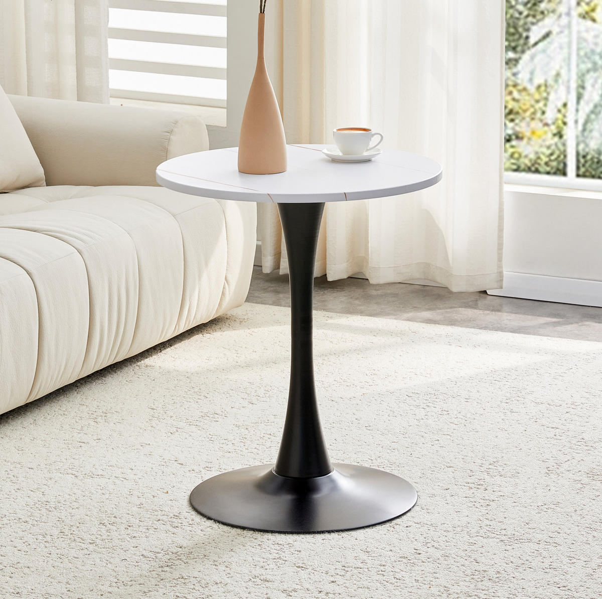 BEISTELLTISCH rund 60/H 72 cm in Weiß/Schwarz mit MDF-Platte - Weiß, Holzwerkstoff (60/60/72cm) - BEAOK