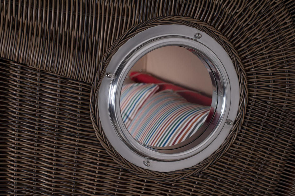 STRANDKORB Komplettset: Ammersee Mahagoni Bullauge - PE grau - Modell 585 - Beige/Rot, Holz/Kunststoff (125/165/80cm) - bene living