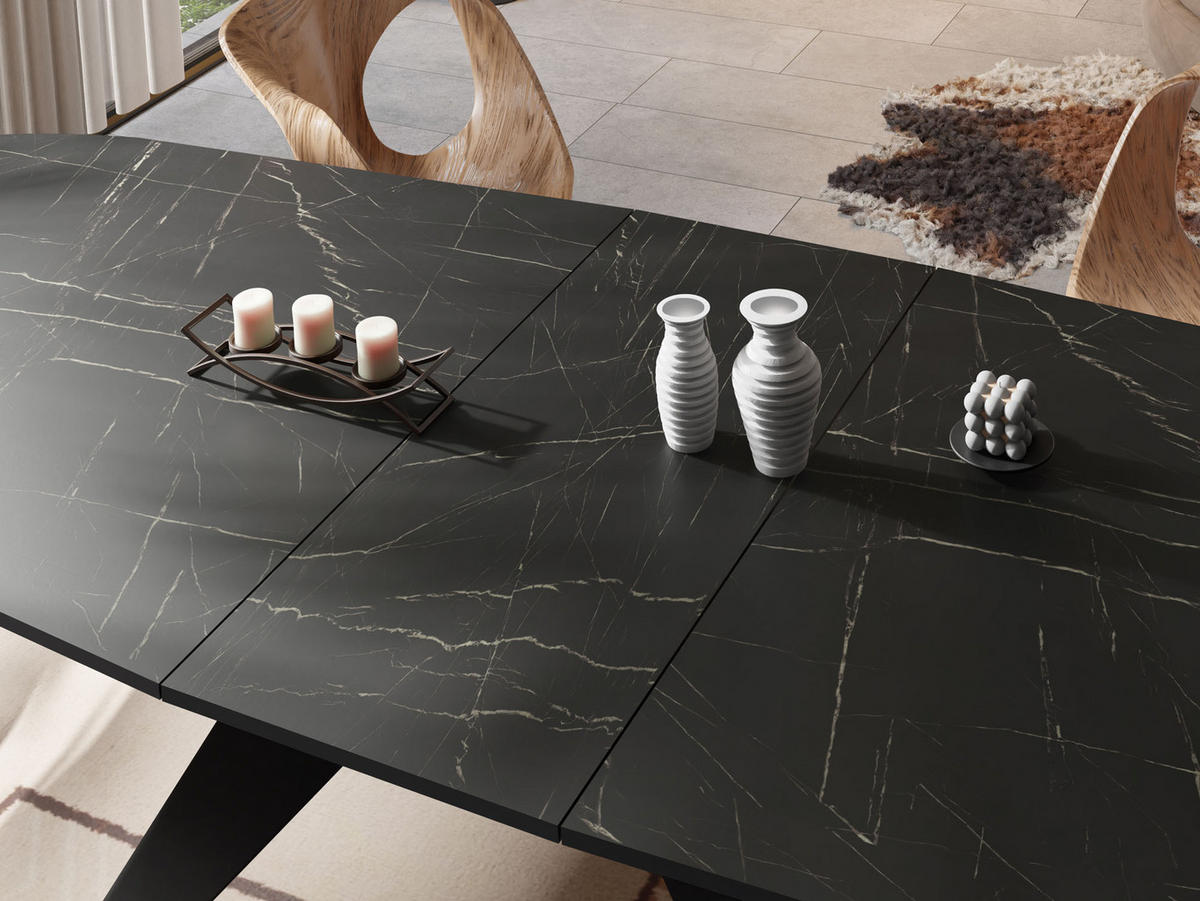 ESSTISCH Foster rechteckig ausziehbar, Marmor Schwarz 160-198/80/76 cm - Anthrazit/Schwarz, Holzwerkstoff/Metall (160/80/76cm) - WFL GROUP