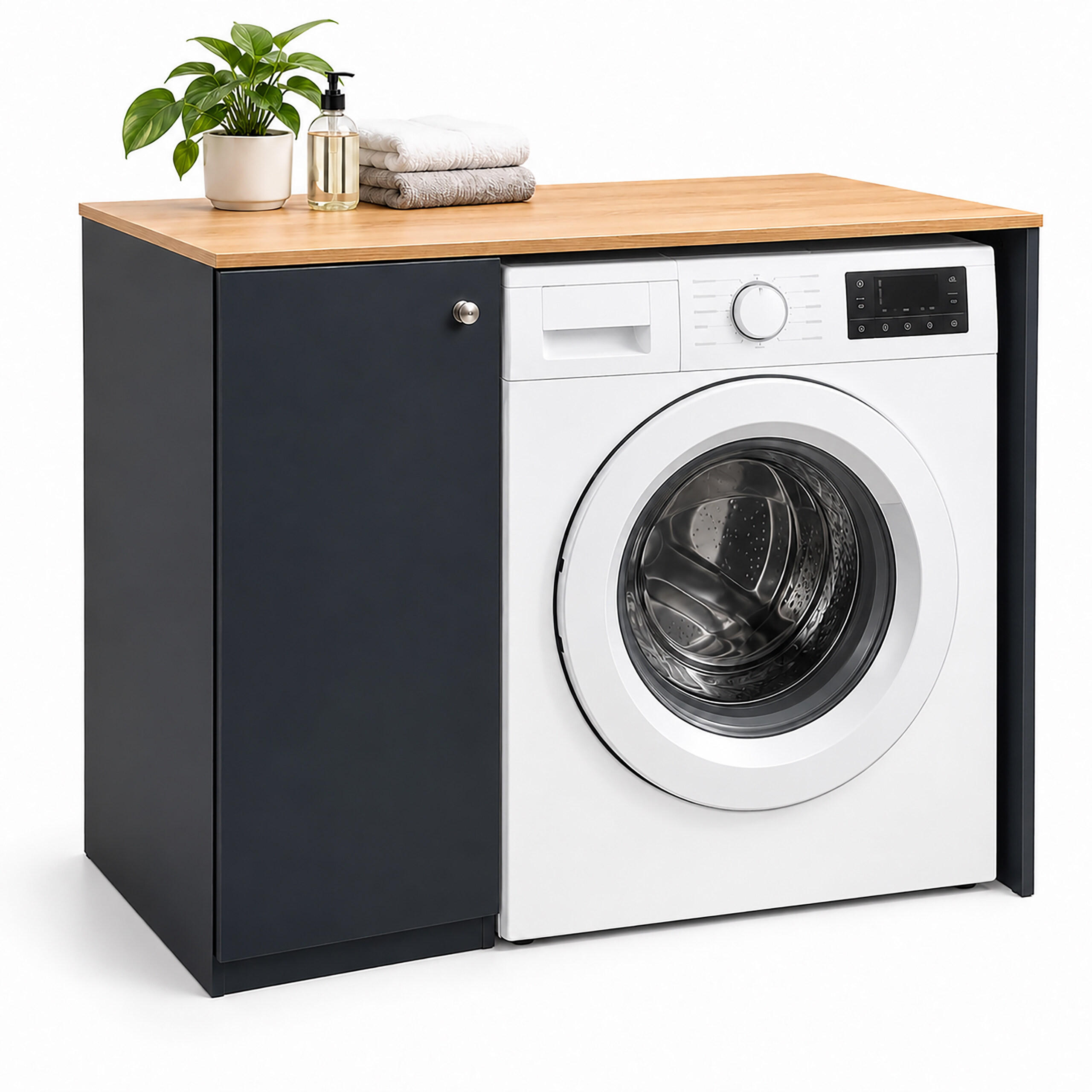 WASCHMASCHINENSCHRANK Anthrazit mit ausziehbarem Wäschekorb 90x100x60 cm - Anthrazit, Holzwerkstoff/Textil (100/90/60cm) - Relaxdays