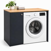 WASCHMASCHINENSCHRANK Anthrazit mit ausziehbarem Wäschekorb 90x100x60 cm - Anthrazit, Holzwerkstoff/Textil (100/90/60cm) - Relaxdays