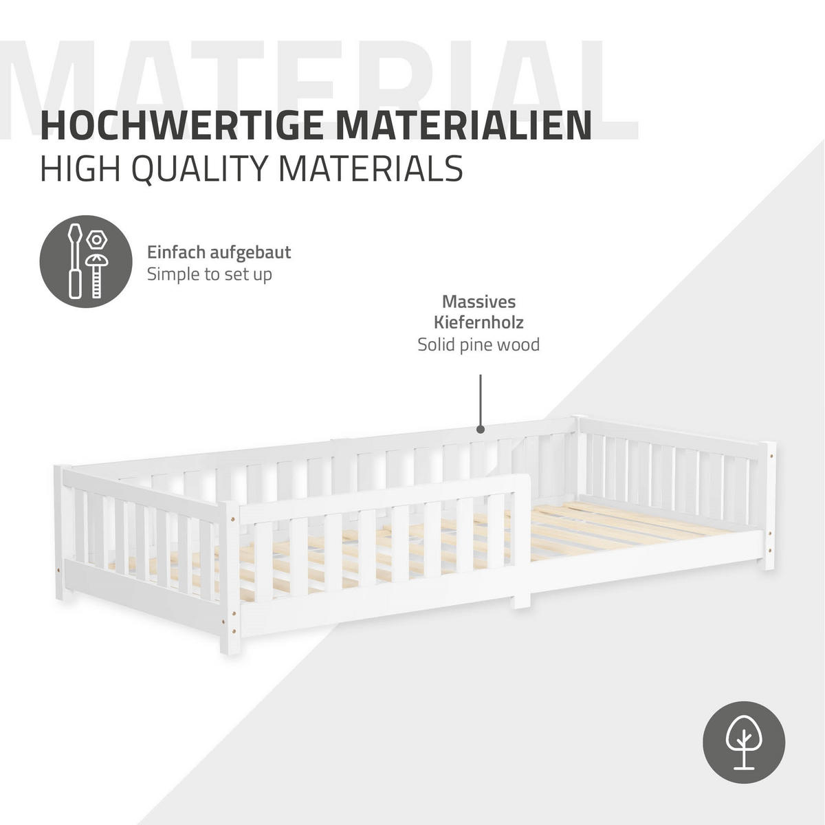 KINDERBETT 90x200 cm Weiß mit Matratze H:10 cm - Weiß, Kunststoff (90/200cm) - ML-DESIGN