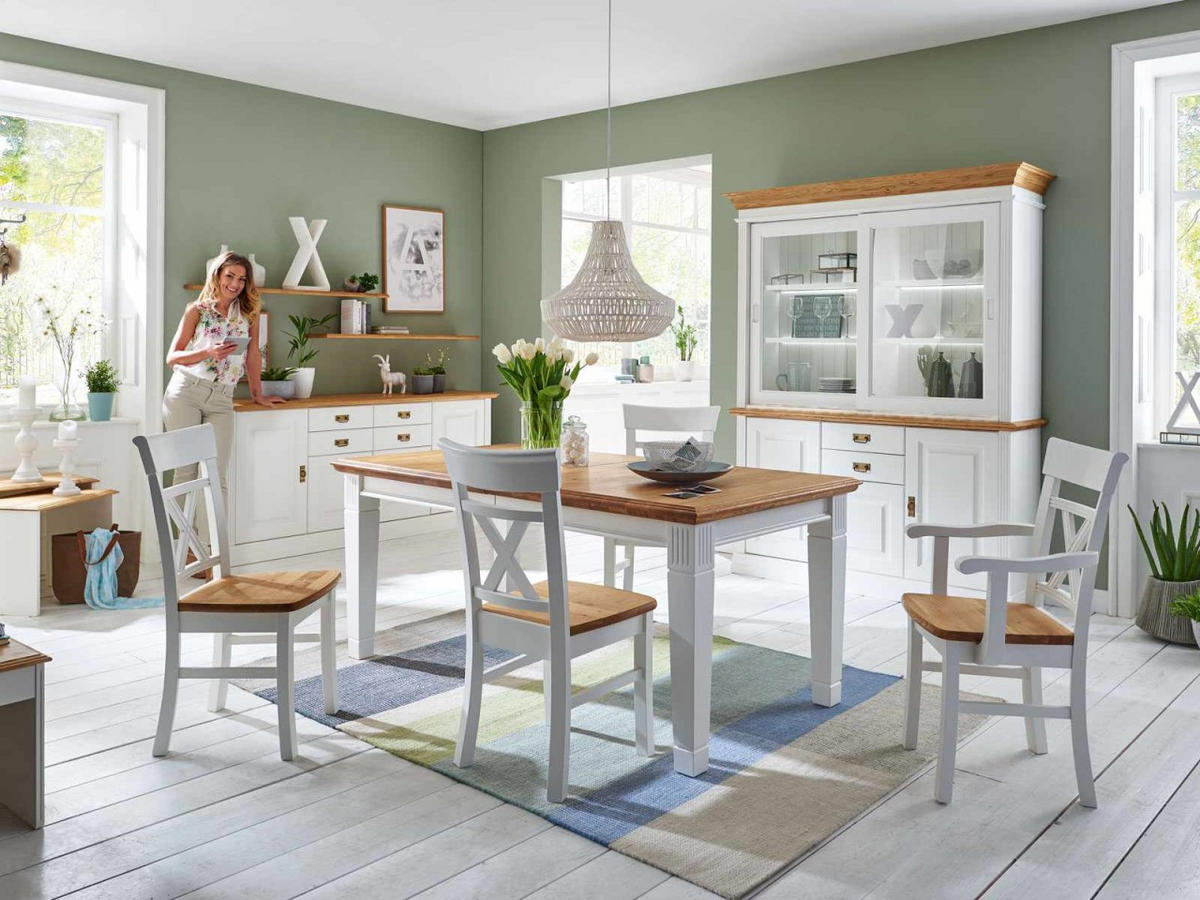 ESSTISCH Novara - Weiß/Braun, Holz (95/160/78cm) - Casamia Massive Möbel