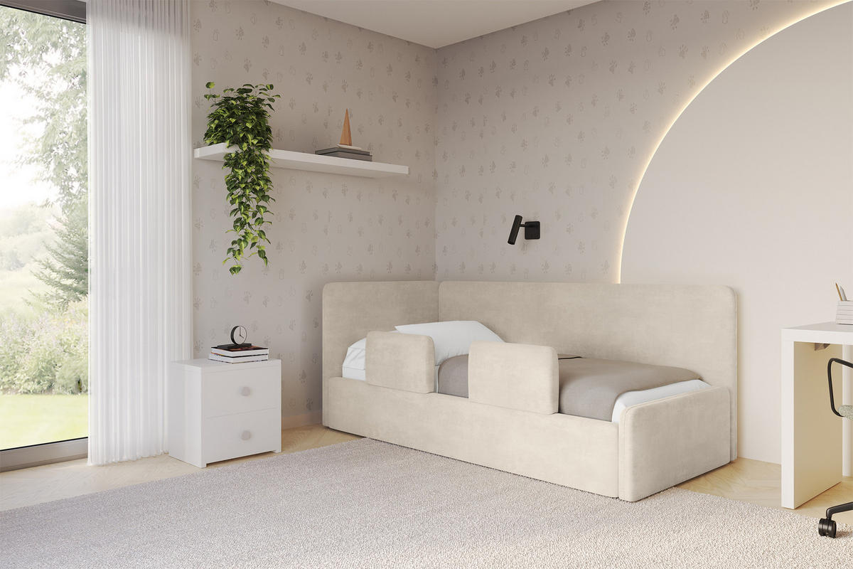 EINZELLBETT Jugendbett mit Bettkasten, Rechts - NORY 100x200 Beige - Naturfarben, Holzwerkstoff/Textil (100/200cm) - ALTDECOR