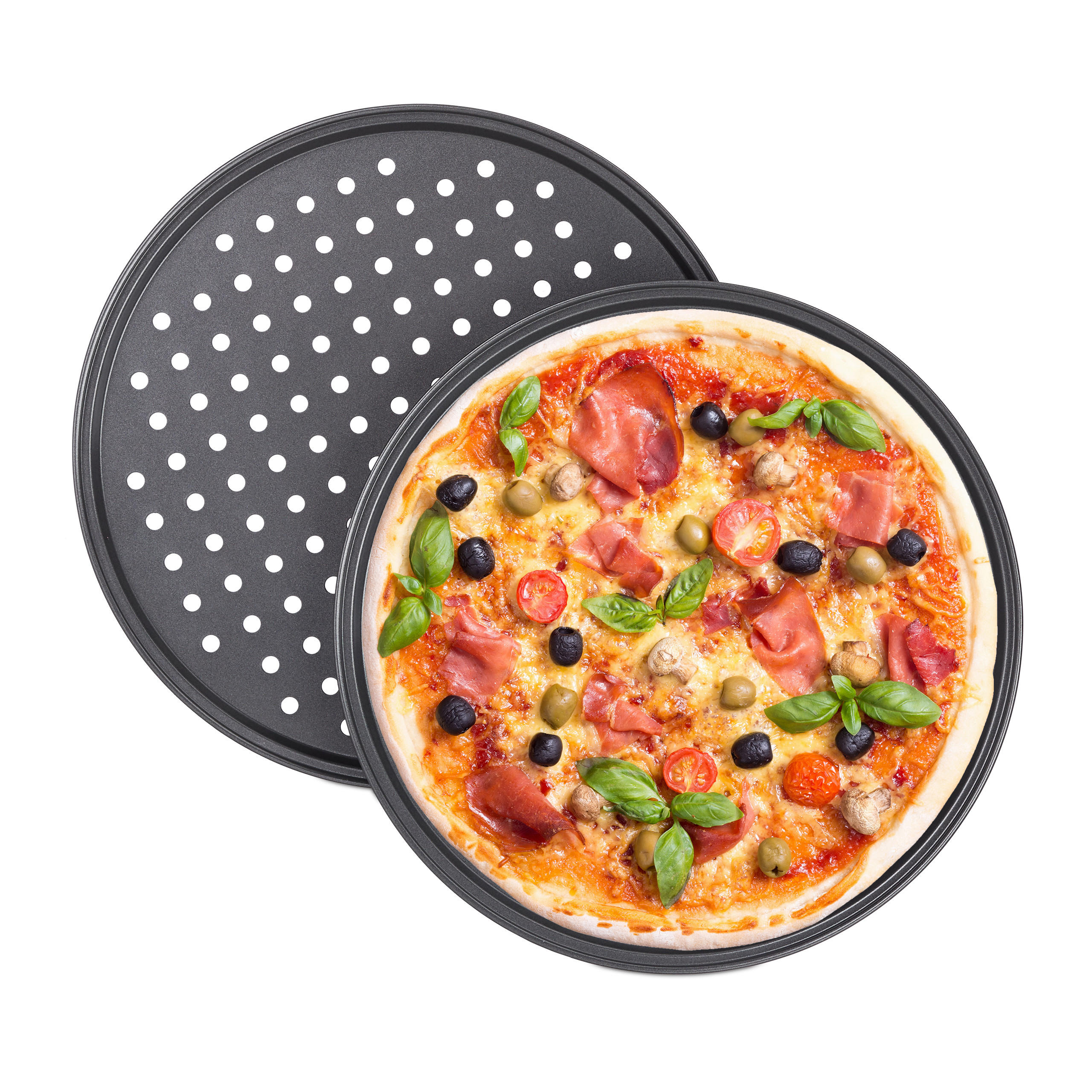 Relaxdays PIZZAPLECH šedý 2dílný-set nepřilnavý 32 cm