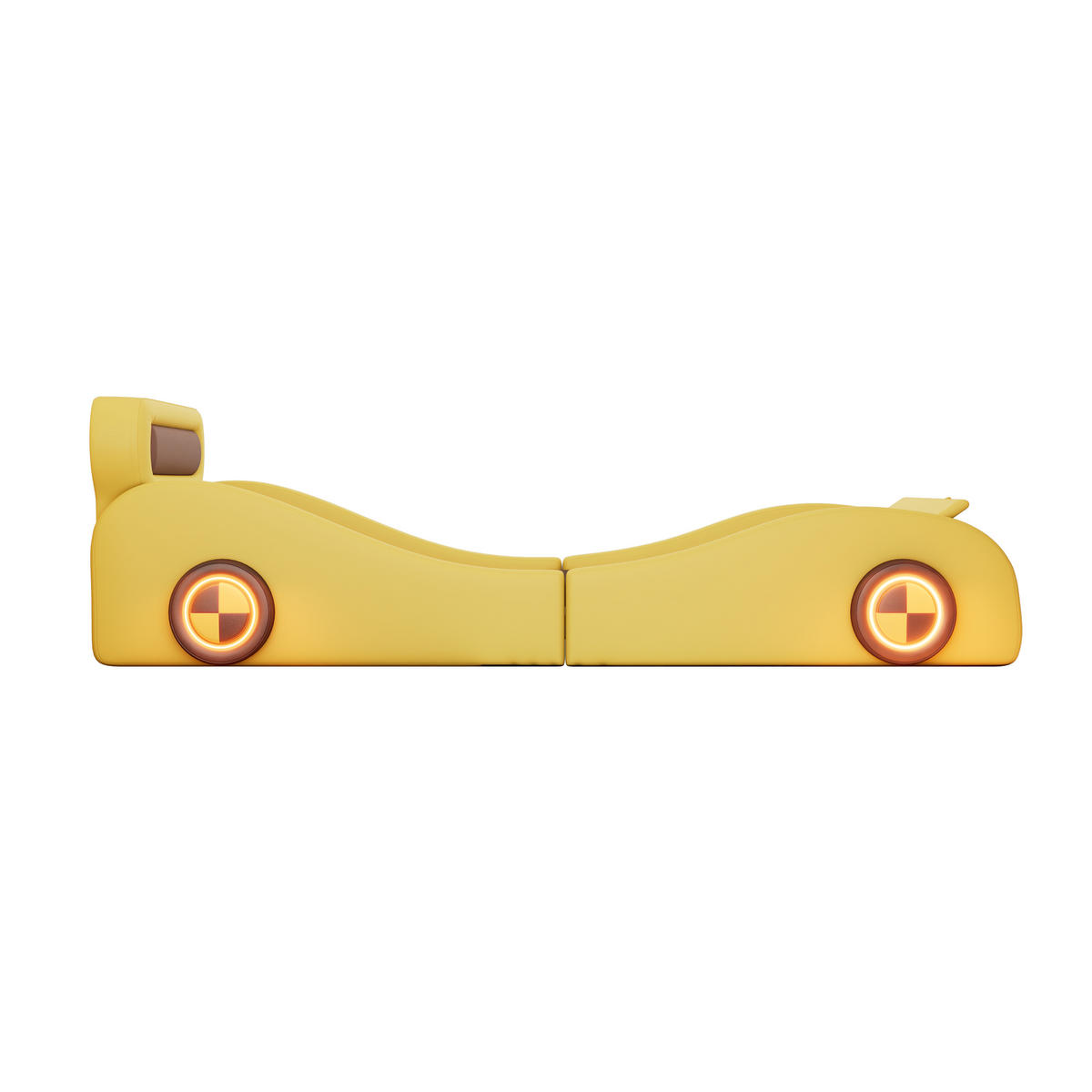 POLSTERBETT 90x200cm Gelb PU Autobett leuchtende Räder Stauraum - Gelb, Holz - FLIEKS