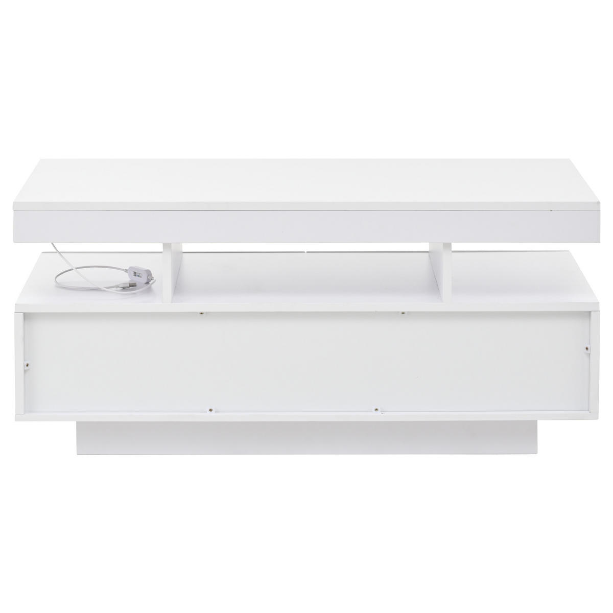 COUCHTISCH LED Weiß 2 Schubladen 100x50x45cm Vakuum Teetisch - Weiß, Holzwerkstoff (100/50/45cm) - FLIEKS