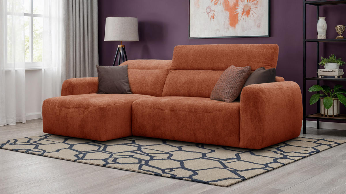 ECKSOFA NERO 4-Sitzer, orange - Schwarz/Orange, Holz/Textil (272/81/159cm) - Courtois Laville