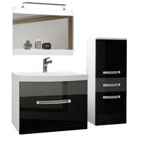 BADMÖBEL Badezimmer Schwarz/ Silber, Glänzend - Silberfarben/Schwarz, Holz (100/81/40cm) - B BELINI GROUP