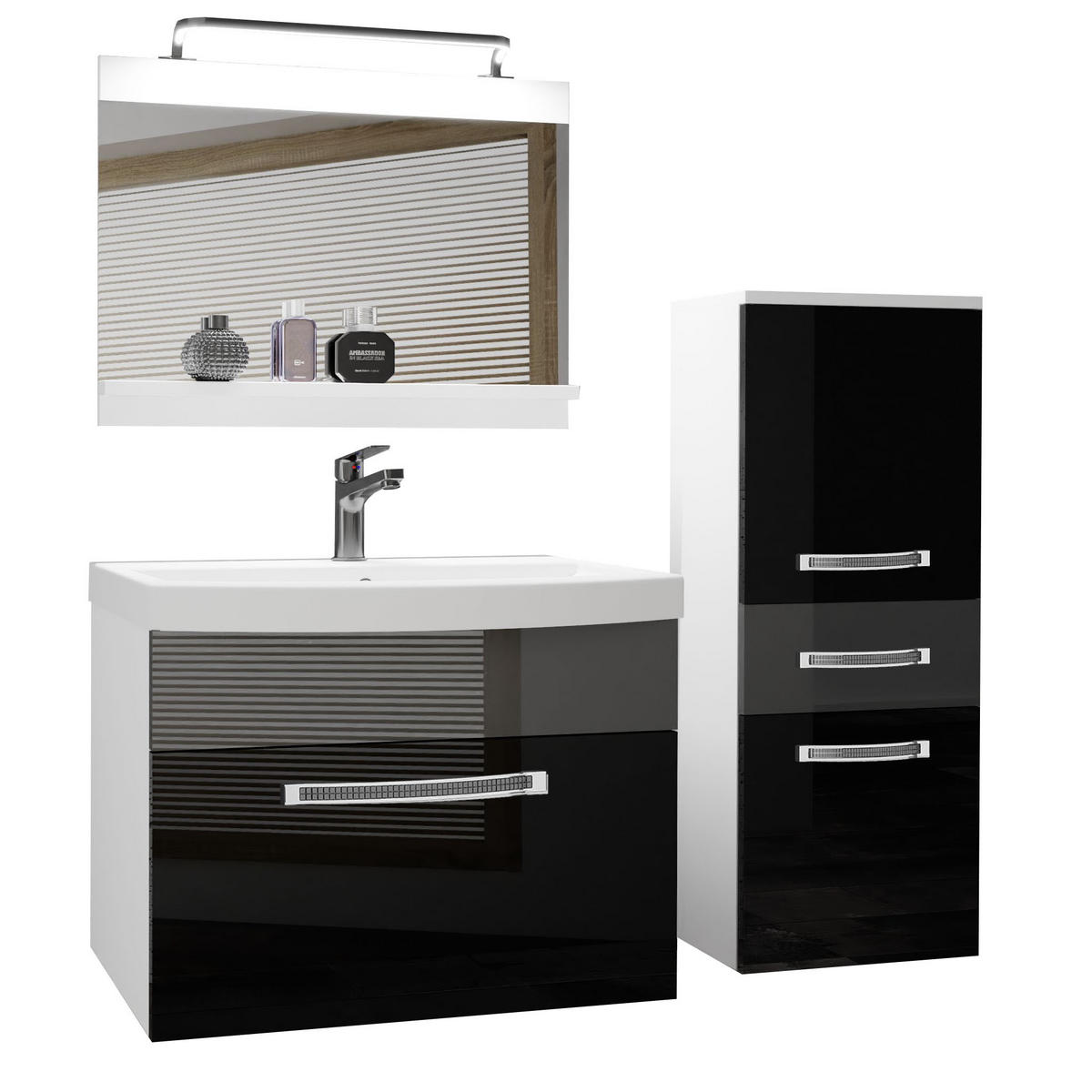 BADMÖBEL Badezimmer Schwarz/ Silber, Glänzend - Silberfarben/Schwarz, Holz (100/81/40cm) - B BELINI GROUP