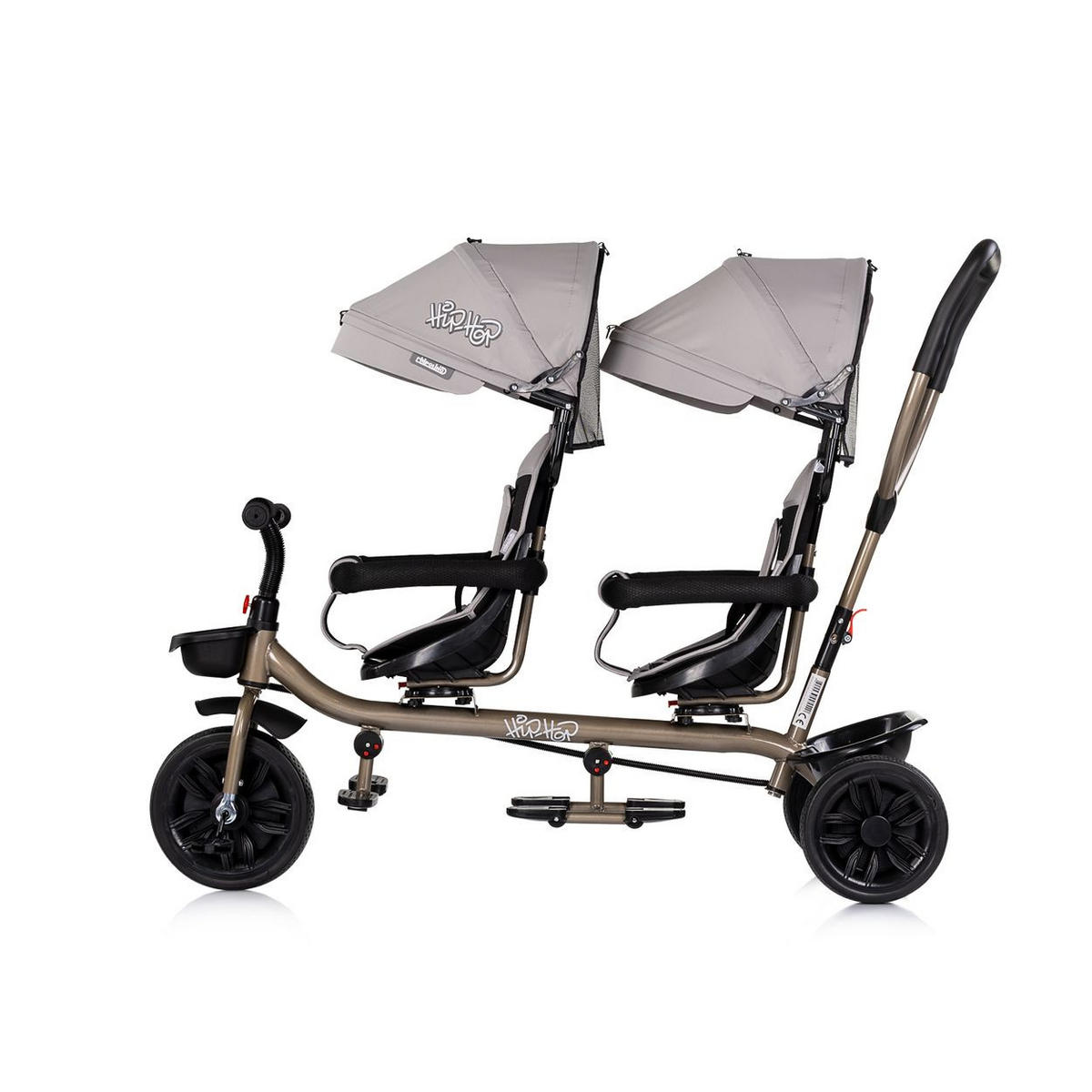 ZWILLINGSDREIRAD Hip Hop hellbraun zwei Kinder, bis 40 kg, Sitze 360° drehbar - Braun, Metall (131/49/95cm) - Chipolino