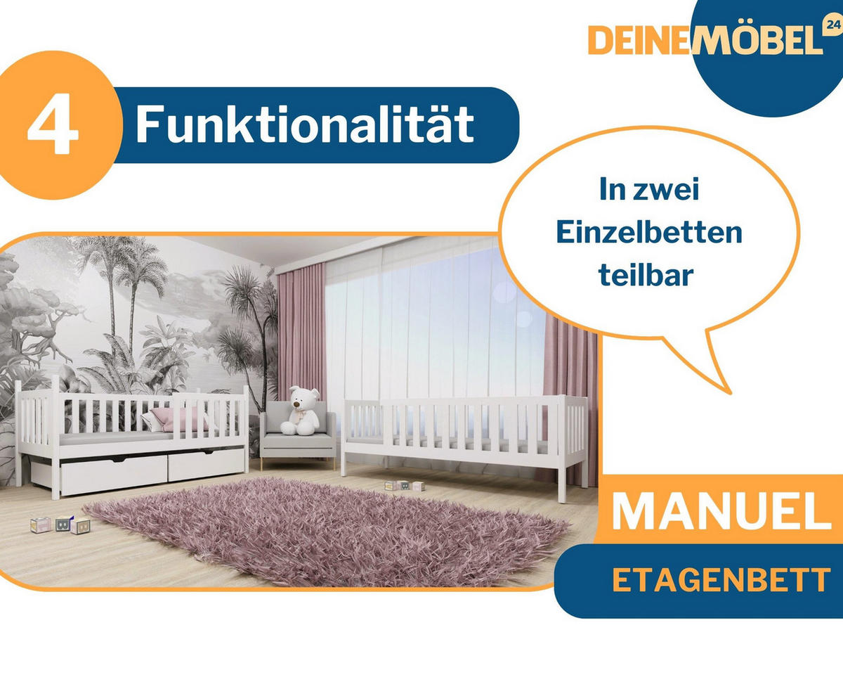ETAGENBETT MANUEL 90X200 GRAU - Grau, Holz (90/200cm) - Deine Möbel 24