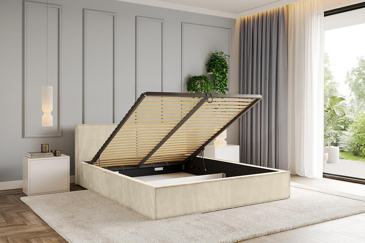 POLSTERBETT mit Bettkasten und Lattenrost, Boxbett ohne Matratze - EMMI-V1 180x200 Beige - Ecru, Holzwerkstoff/Textil (180/200cm) - ALTDECOR