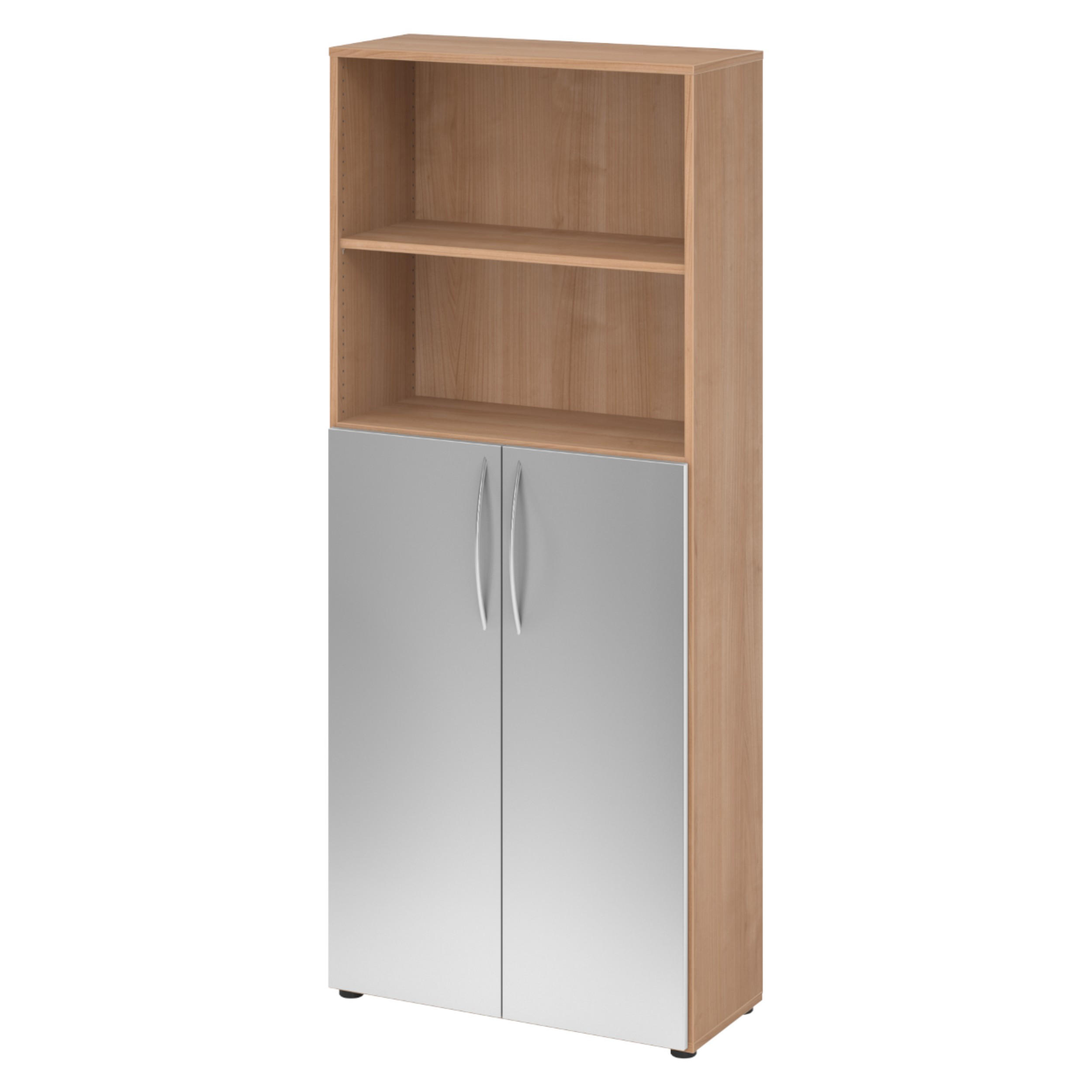 bümö Regalschrank Nussbaum, Silber 80x188x35 cm