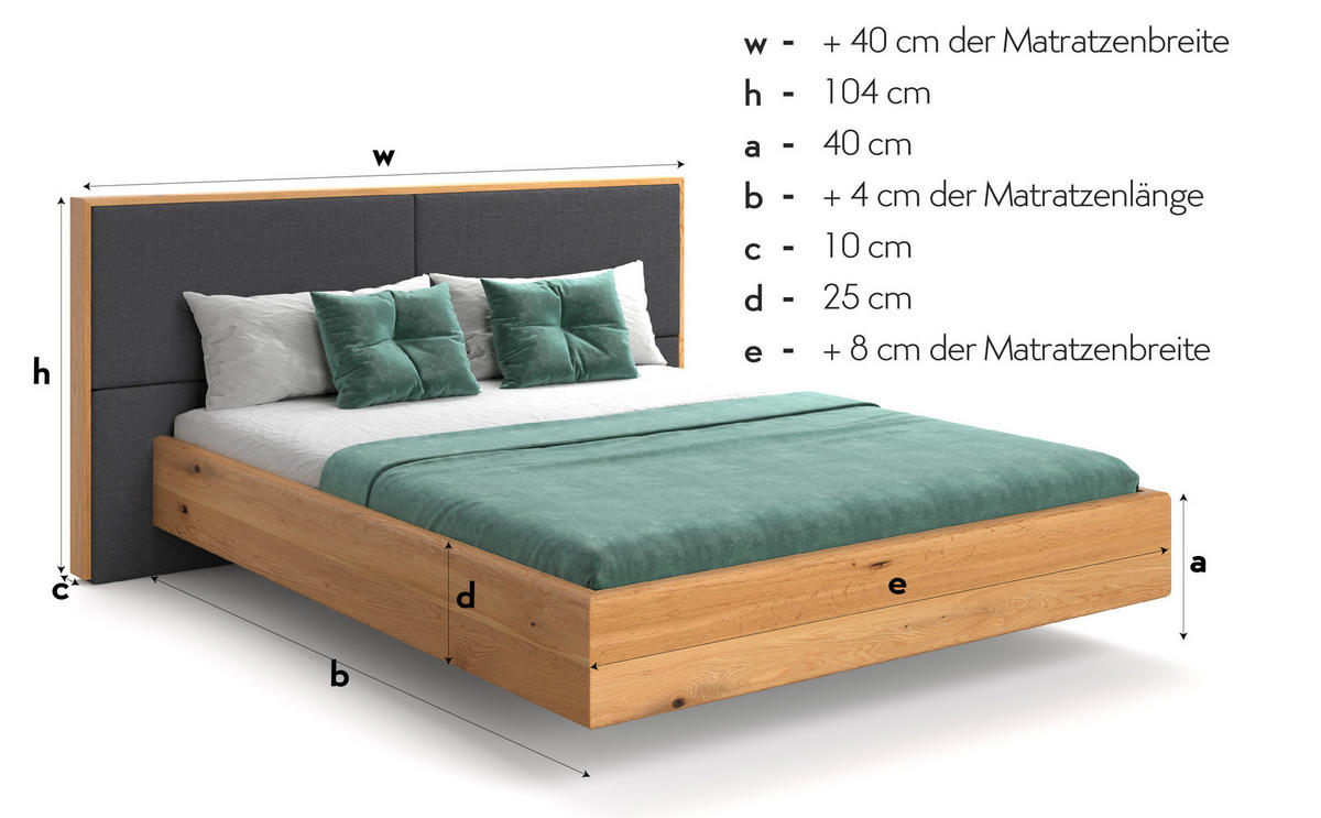 MASSIVHOLZBETT schwebend Dome aus Eiche 180x220 cm, Storm 06 (Beige) - Eichefarben/Braun, Holz (180/220cm) - Danzz