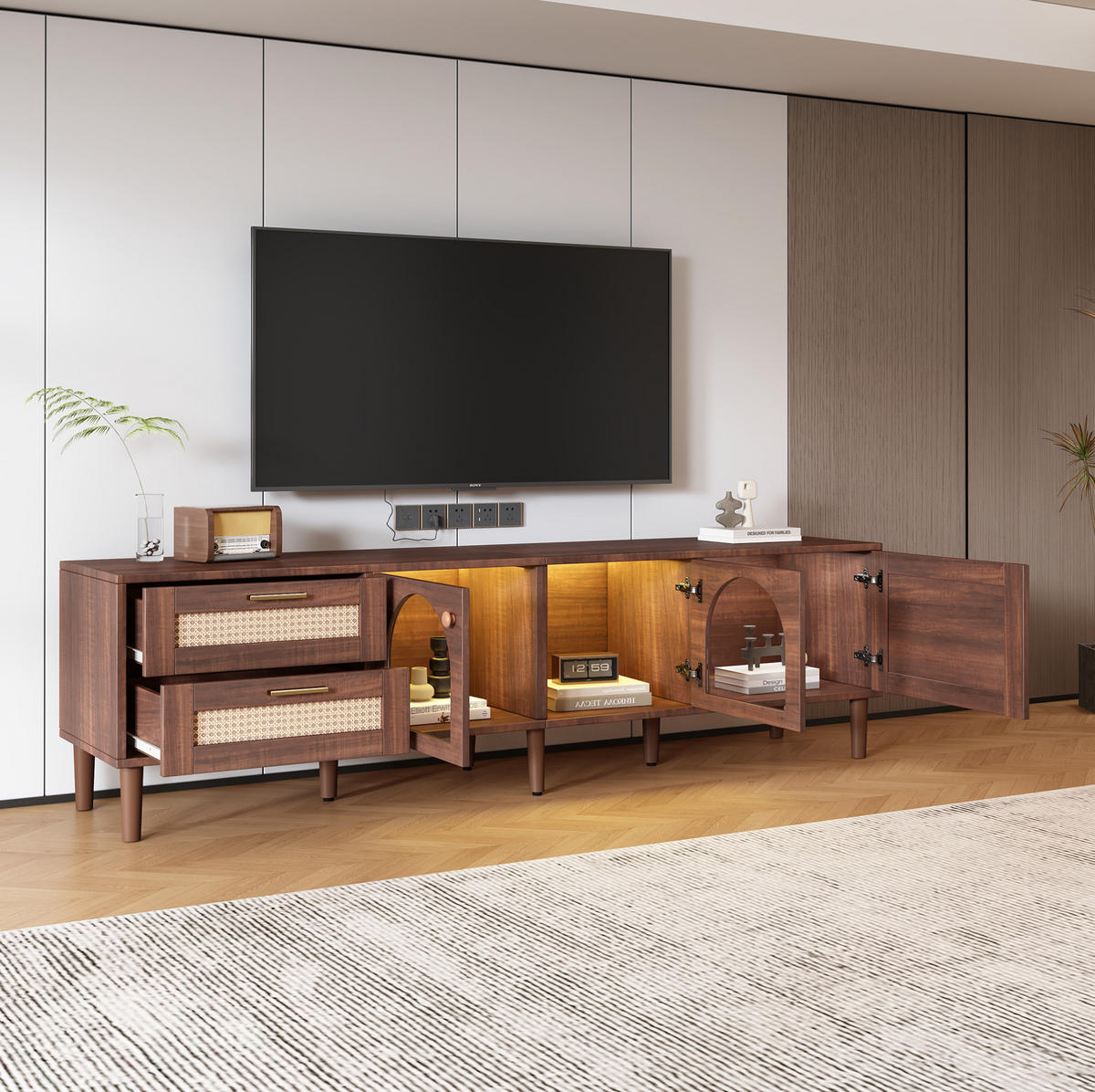 TV-ELEMENT mit LED 180 cm Braun Spanplatte 2 Schubladen 3 Türen - Braun, Holzwerkstoff (40/50/180cm) - Beauniv