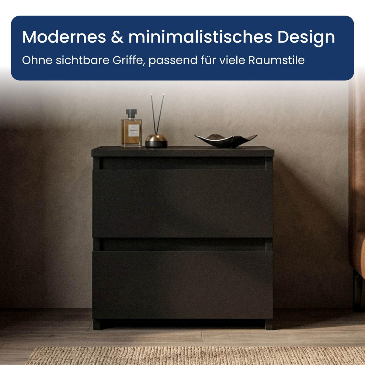 NACHTTISCH mit zwei Schubladen in Schwarz - Schwarz, Holzwerkstoff (40/40/30cm) - Home Collective
