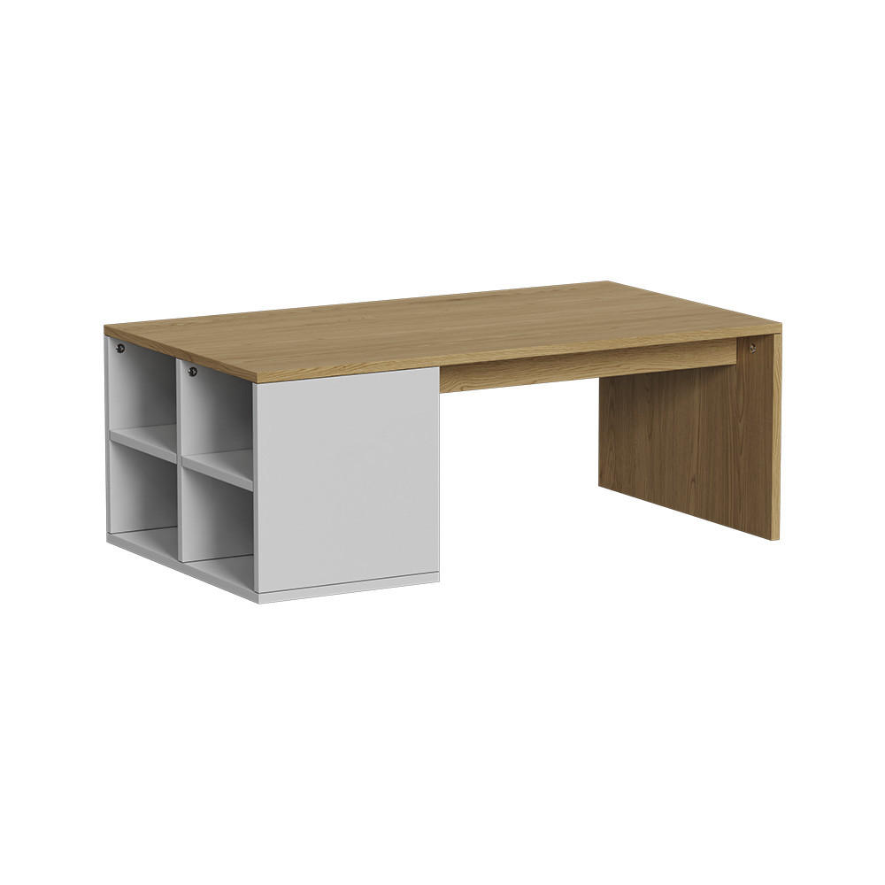 COUCHTISCH Kivo Weiß/Eiche 90 x 50 cm mit offenen 4 Fächern - Eichefarben/Weiß, Holzwerkstoff (50/90/33.6cm) - Vicco