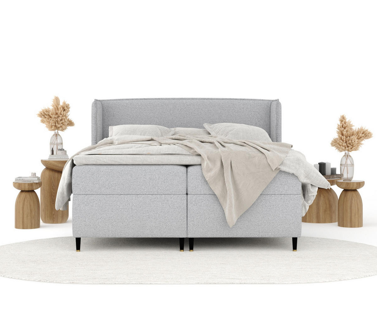 BOXSPRINGBETT Segni Hellgrau 160/200 cm mit Matratze und Topper - Hellgrau/Schwarz, Holz/Holzwerkstoff (160/200cm) - Maison de Reve
