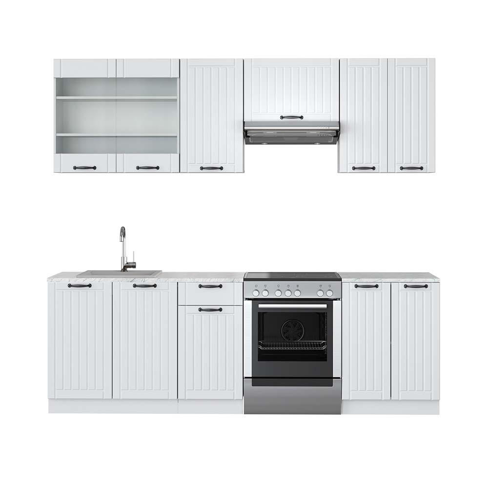 KÜCHENZEILE Fame-Line Weiß Landhaus/Weiß 240 cm, AP Marmor - Creme/Weiß, Holzwerkstoff (240/81.6/60cm) - Vicco