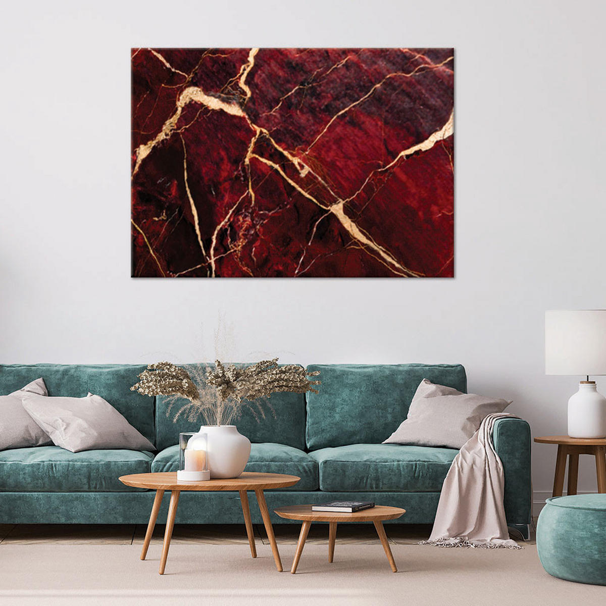 LEINWANDBILD Roter Marmor mit goldenem Loft-Stil 120x80cm - Rot, Textil (120/80cm) - Feeby