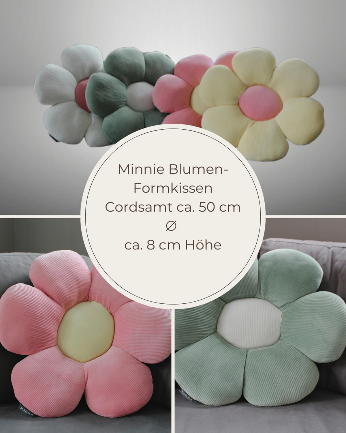 DEKOKISSEN Minnie Blume - Pastellgrün, Textil (50cm) - Magma Heimtexx