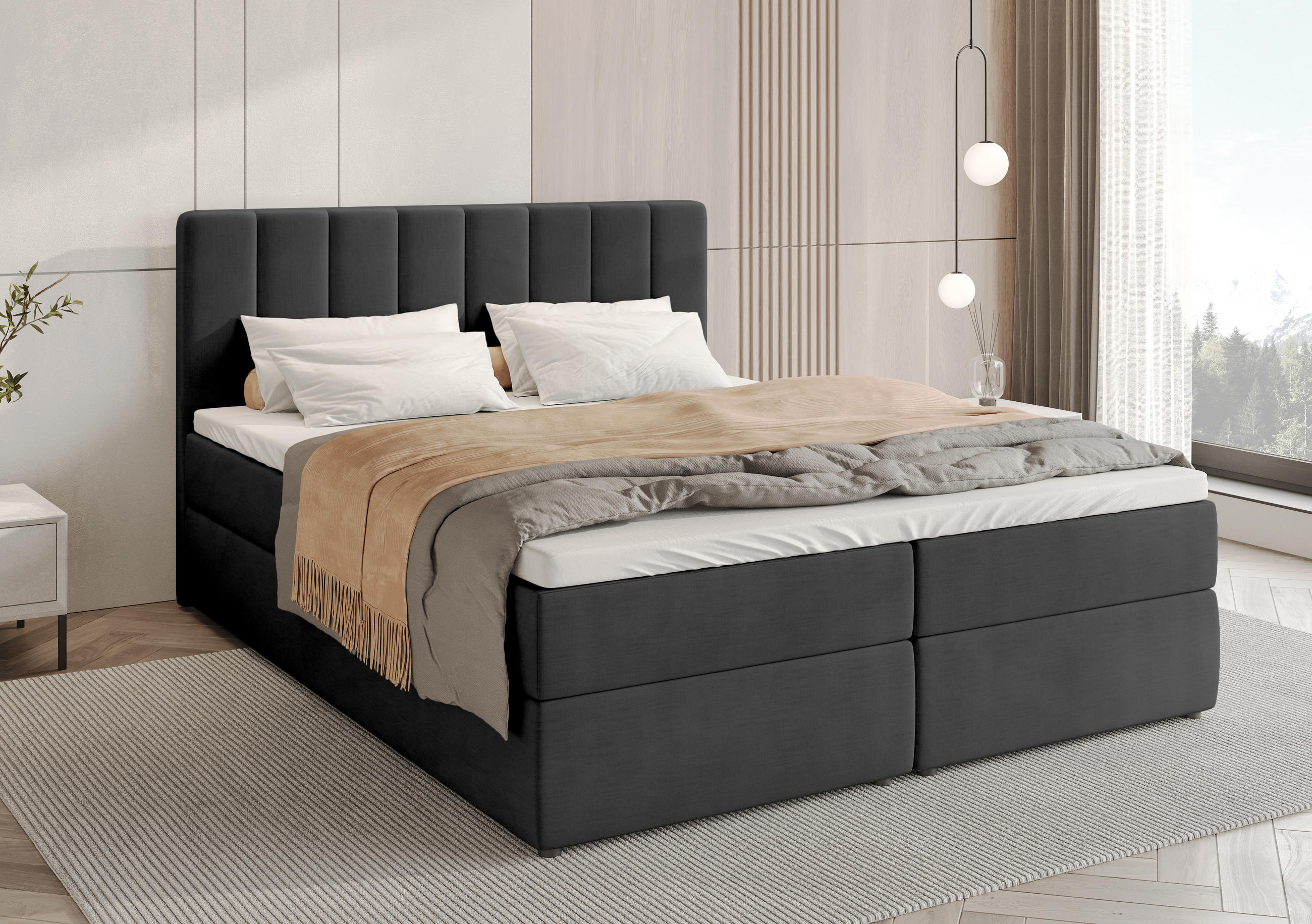 BOXBETT Denver mit Topper 180/200 Anthrazit - Anthrazit, Holzwerkstoff/Textil (180/200cm) - Bromarkt