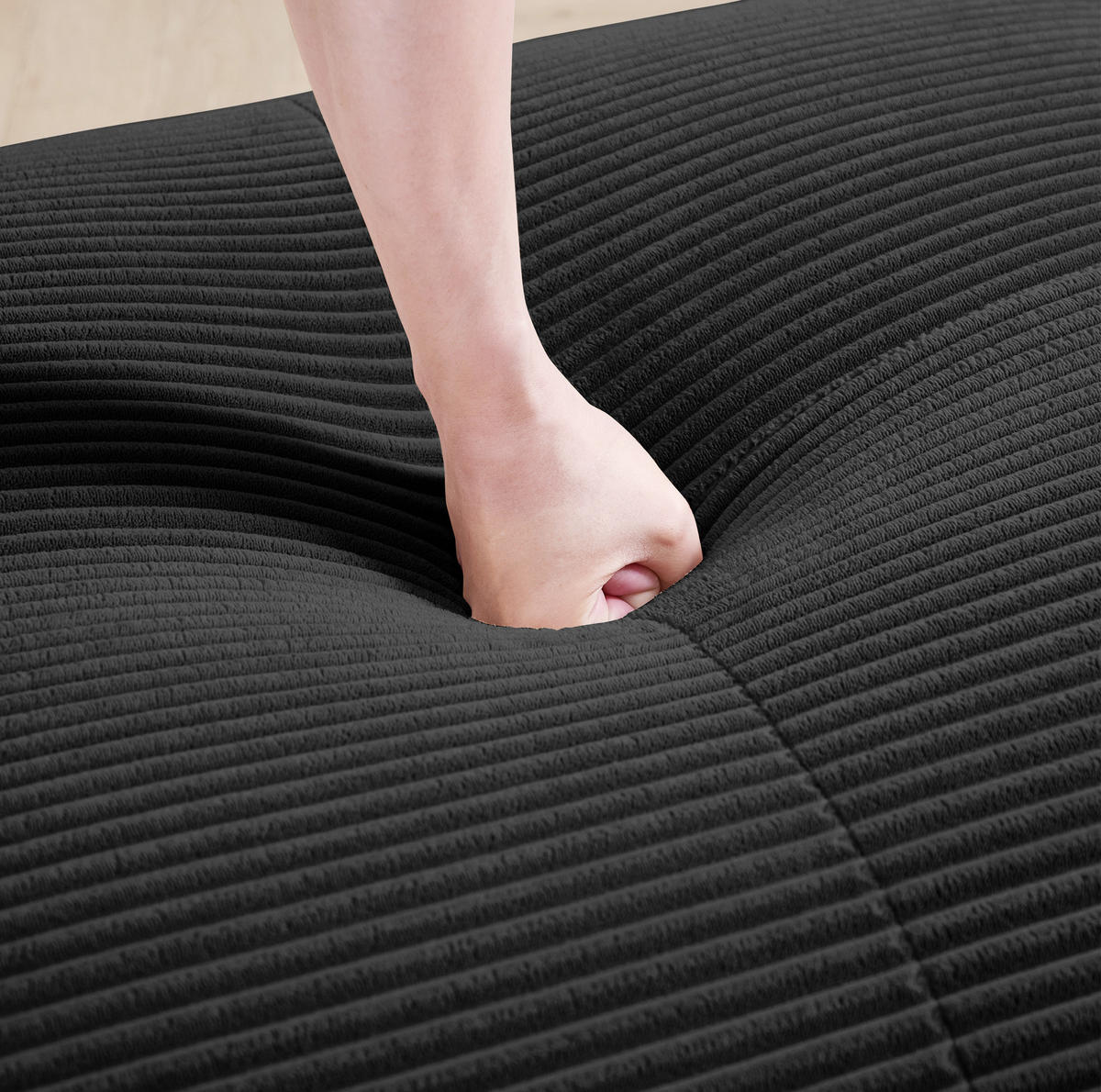WOHNLANDSCHAFT 298/178/70 cm in Schwarz aus Cord mit rahmenlosem Design - Schwarz, Textil (178/70/298cm) - Flora Grace