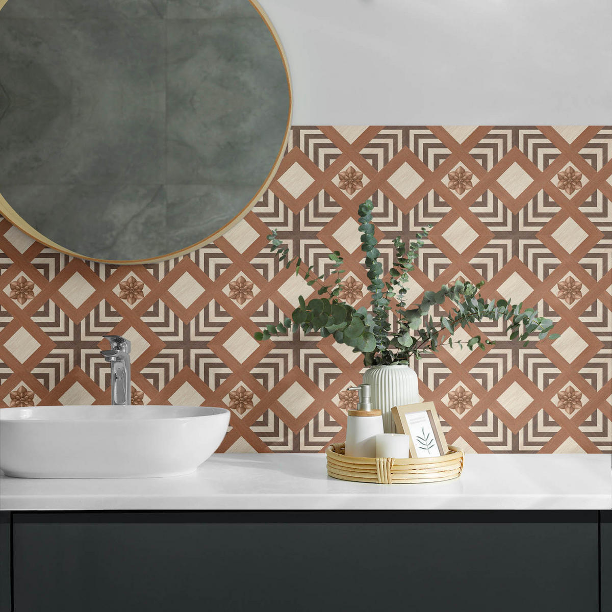 WANDPANEEL 10x 40x20 cm selbstklebend Selva - Kastanienfarben, Kunststoff (20/1.6/40cm) - Wallfluent