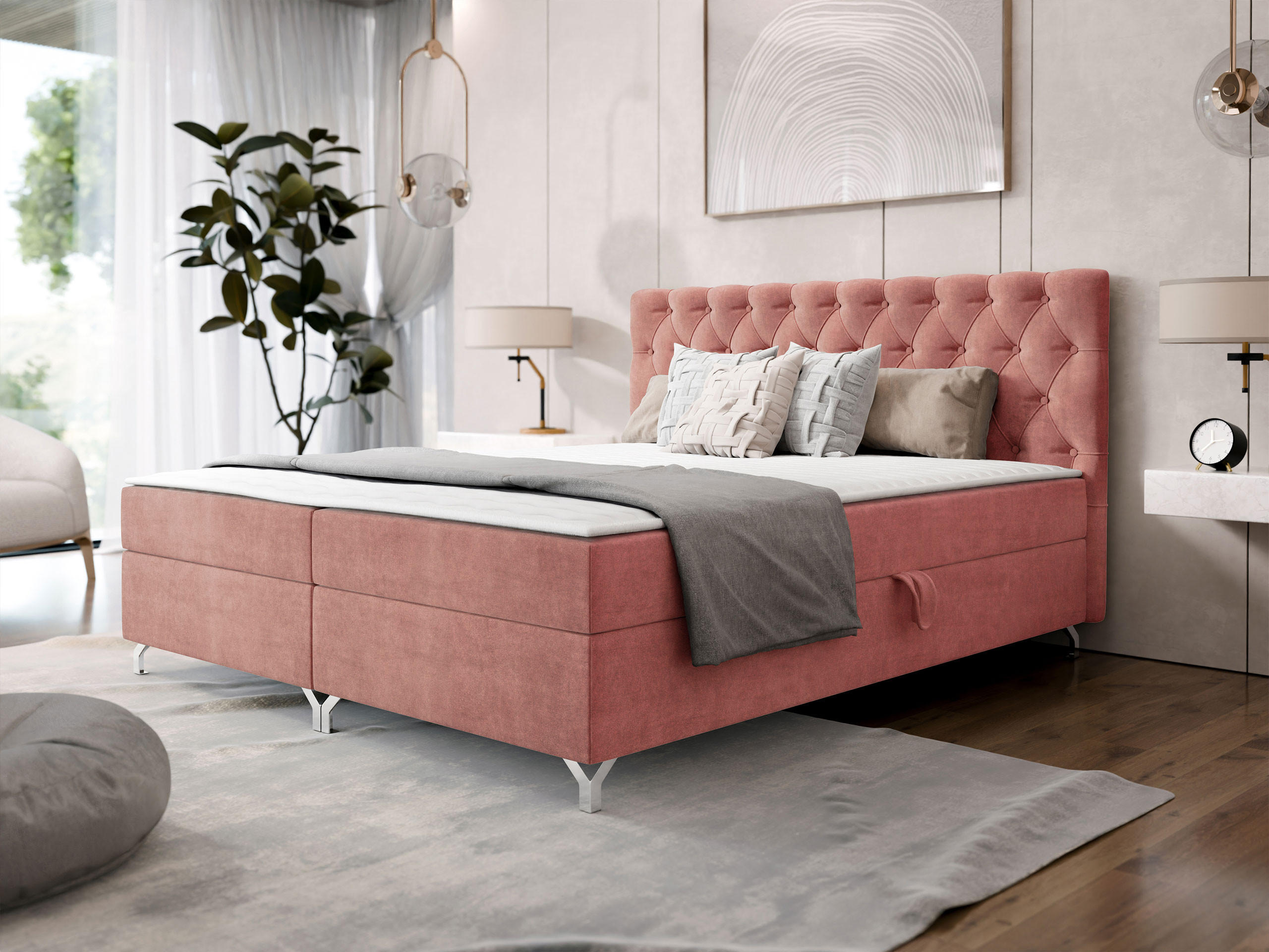 BOXBETT Chester 2 - Silberfarben/Bronzefarben, Holz/Textil (140/200cm) - MIRJAN24