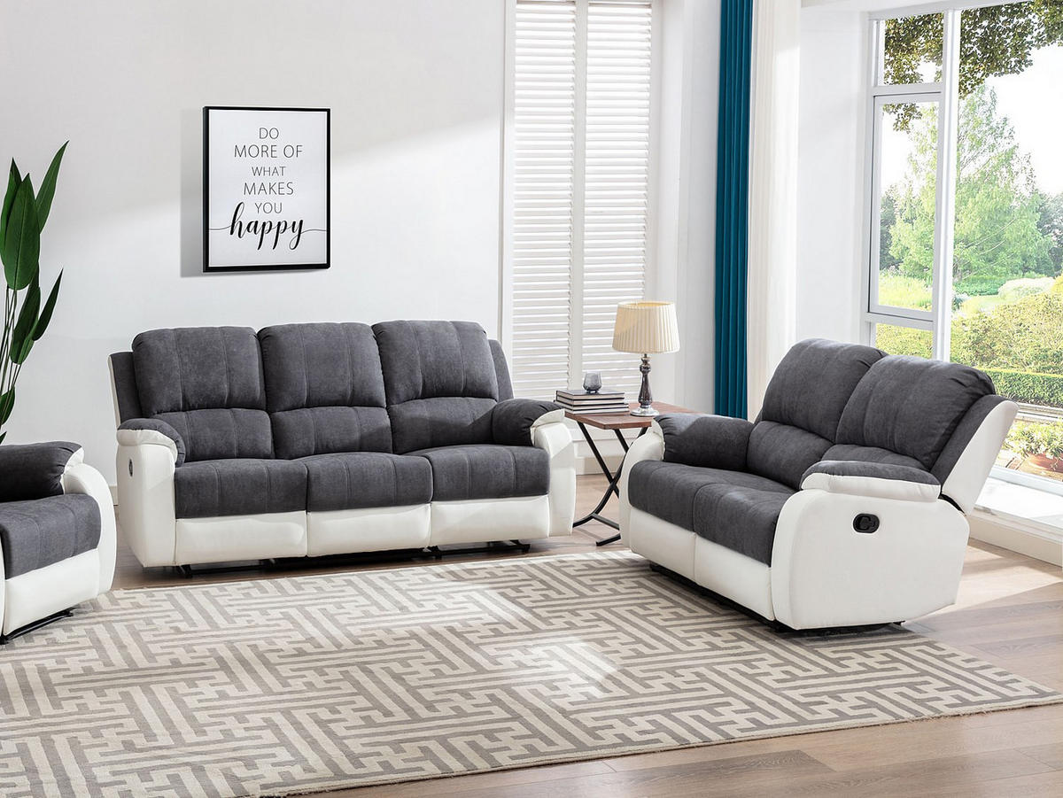 COUCHGARNITUR - 5 Personen - stoff - grau, weiß Brody - Weiß/Grau, Kunststoff/Textil (148/99/98cm) - Vente-Unique