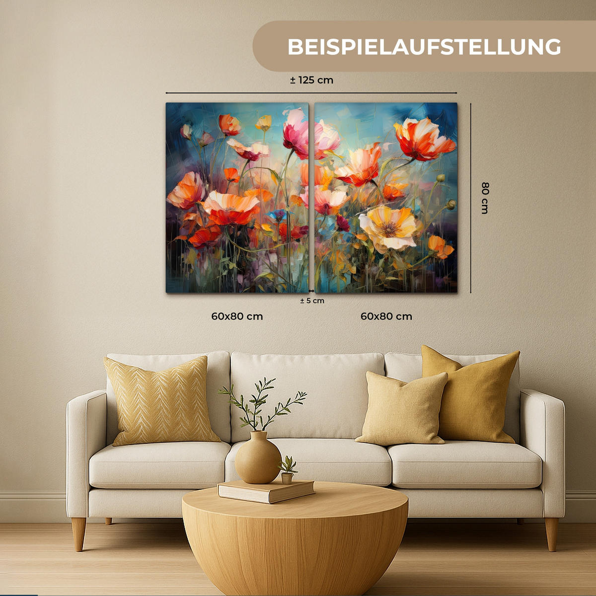 LEINWANDBILD 2er Set Blumen - Bunt - Abstrakt 100x70 cm - Blaugrau, Textil (100/70cm) - MuchoWow